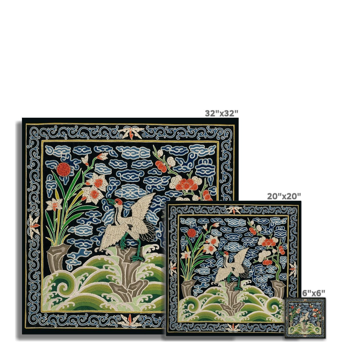 Qing Dynasty, Chinese Silk Embroidery Marsh Heron Mandarin Square Fine Art Print