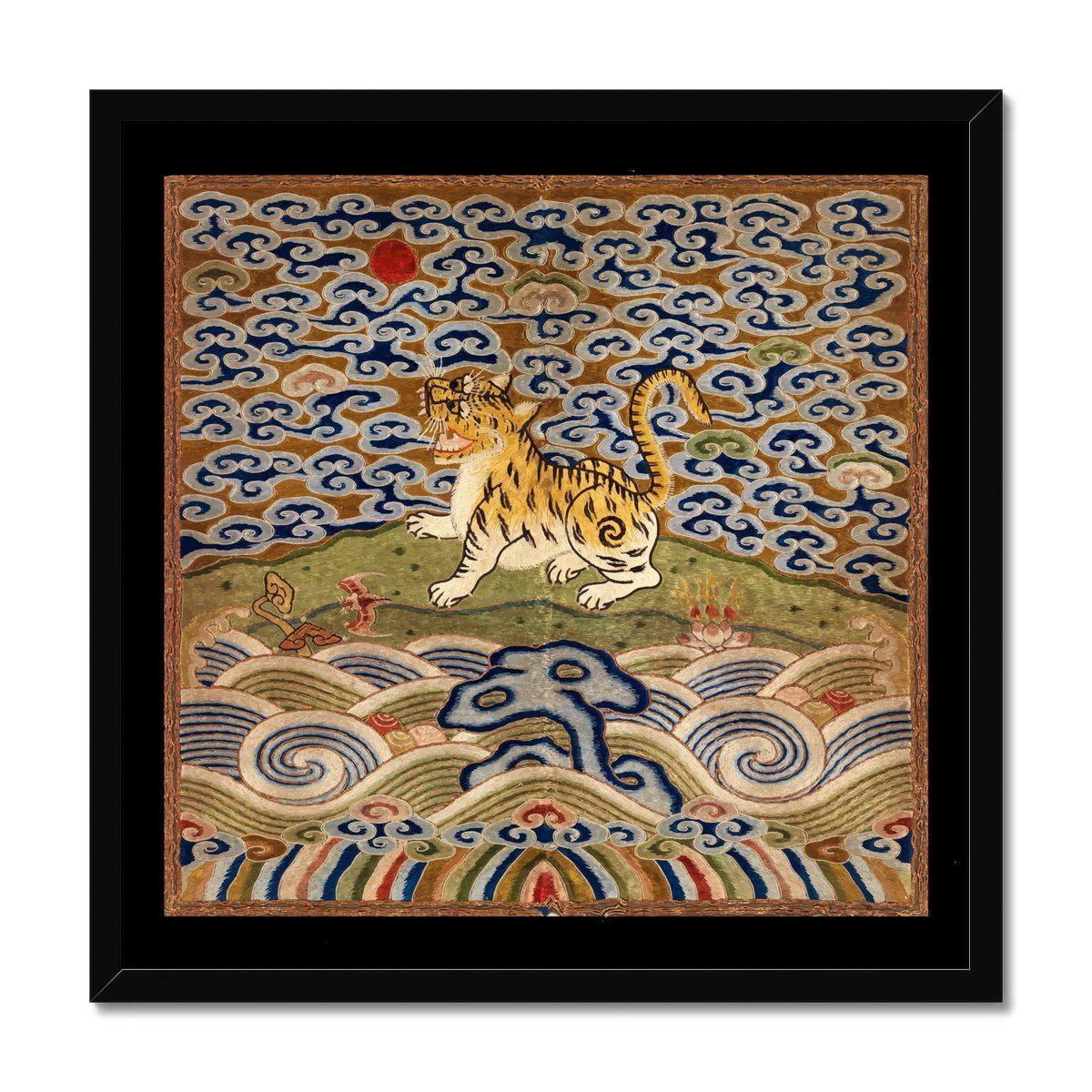 Framed Print 12"x12" / Black Frame Qing Dynasty Silk Embroidery Design | Framed Print