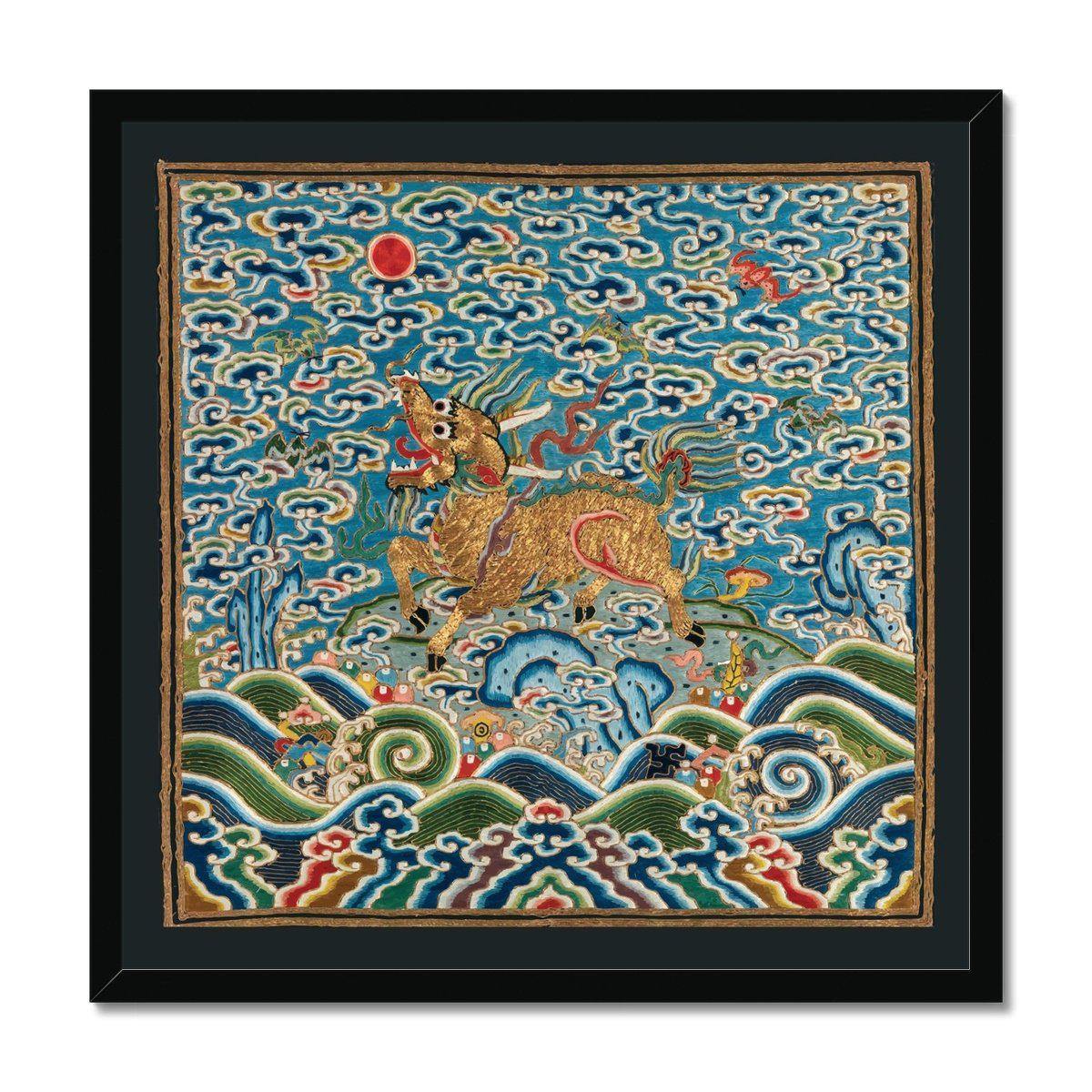 Framed Print 12"x12" / Black Frame Qing Dynasty Silk Embroidery Design | Framed Print