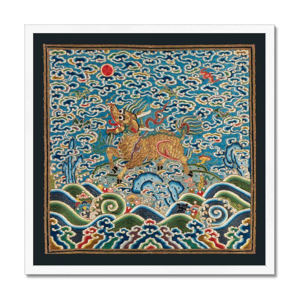 Framed Print 12"x12" / White Frame Qing Dynasty Silk Embroidery Design | Framed Print
