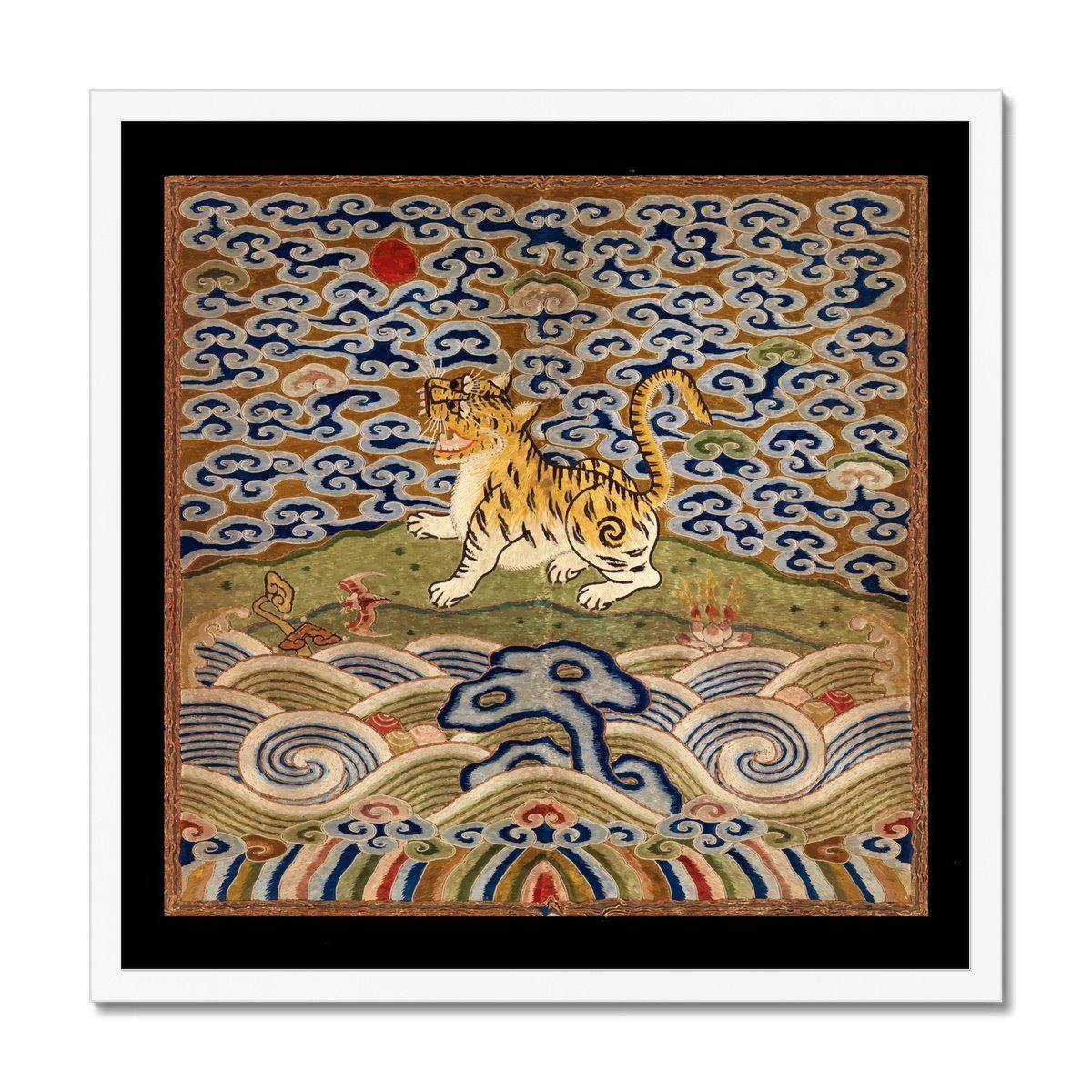 Framed Print 12"x12" / White Frame Qing Dynasty Silk Embroidery Design | Framed Print