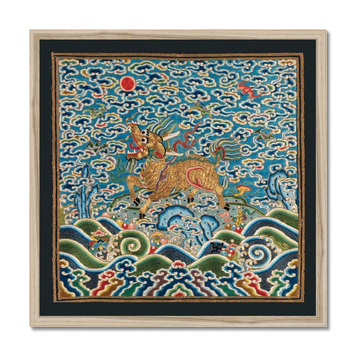 Framed Print 12"x12" / Natural Frame Qing Dynasty Silk Embroidery Design | Framed Print