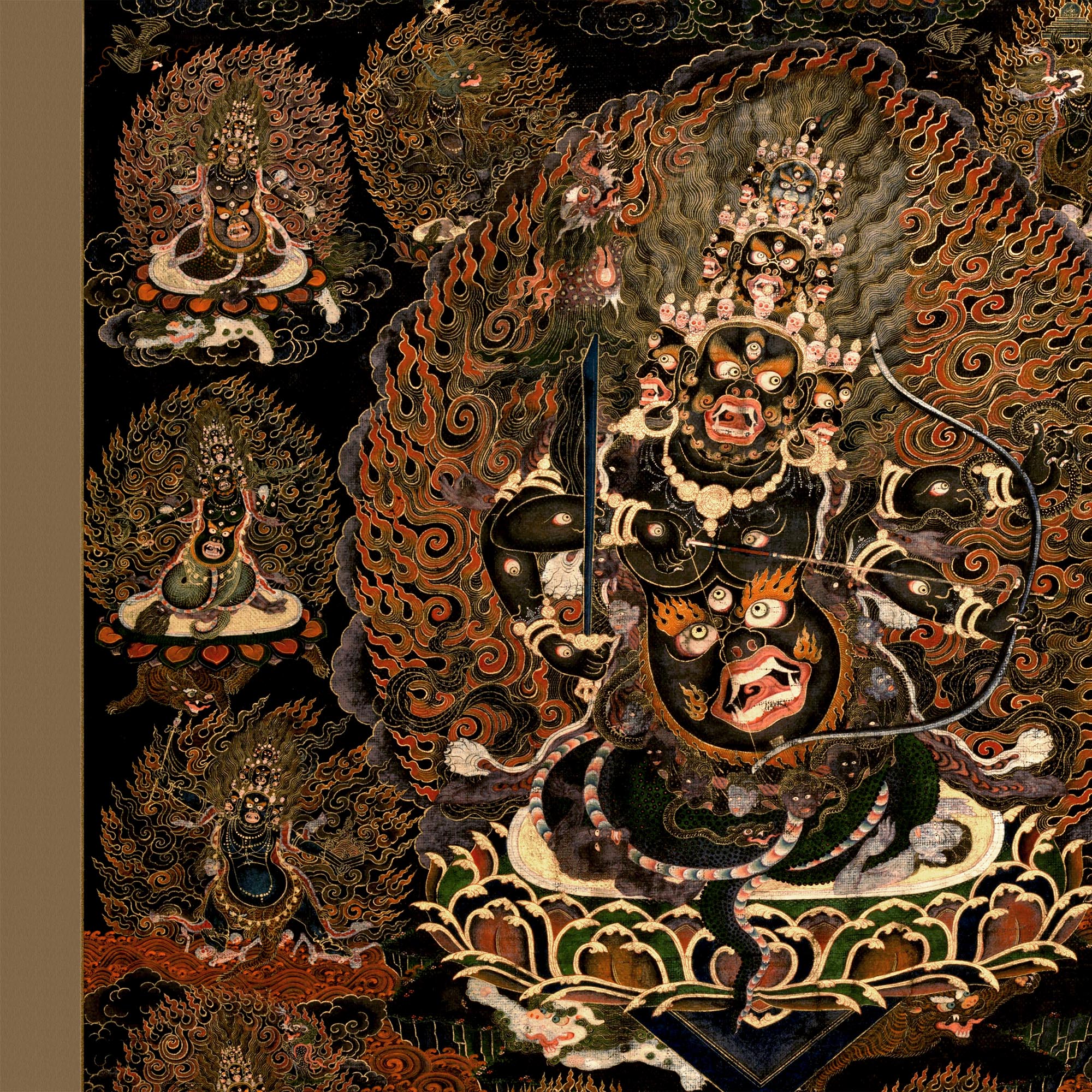 Fine art 6"x8" / Black Frame Rahula and His Assembly | Tibetan Buddhist Dharma Protector | Vajrayana Mahayana Meditation Bodhisattva Vintage Framed Art Print