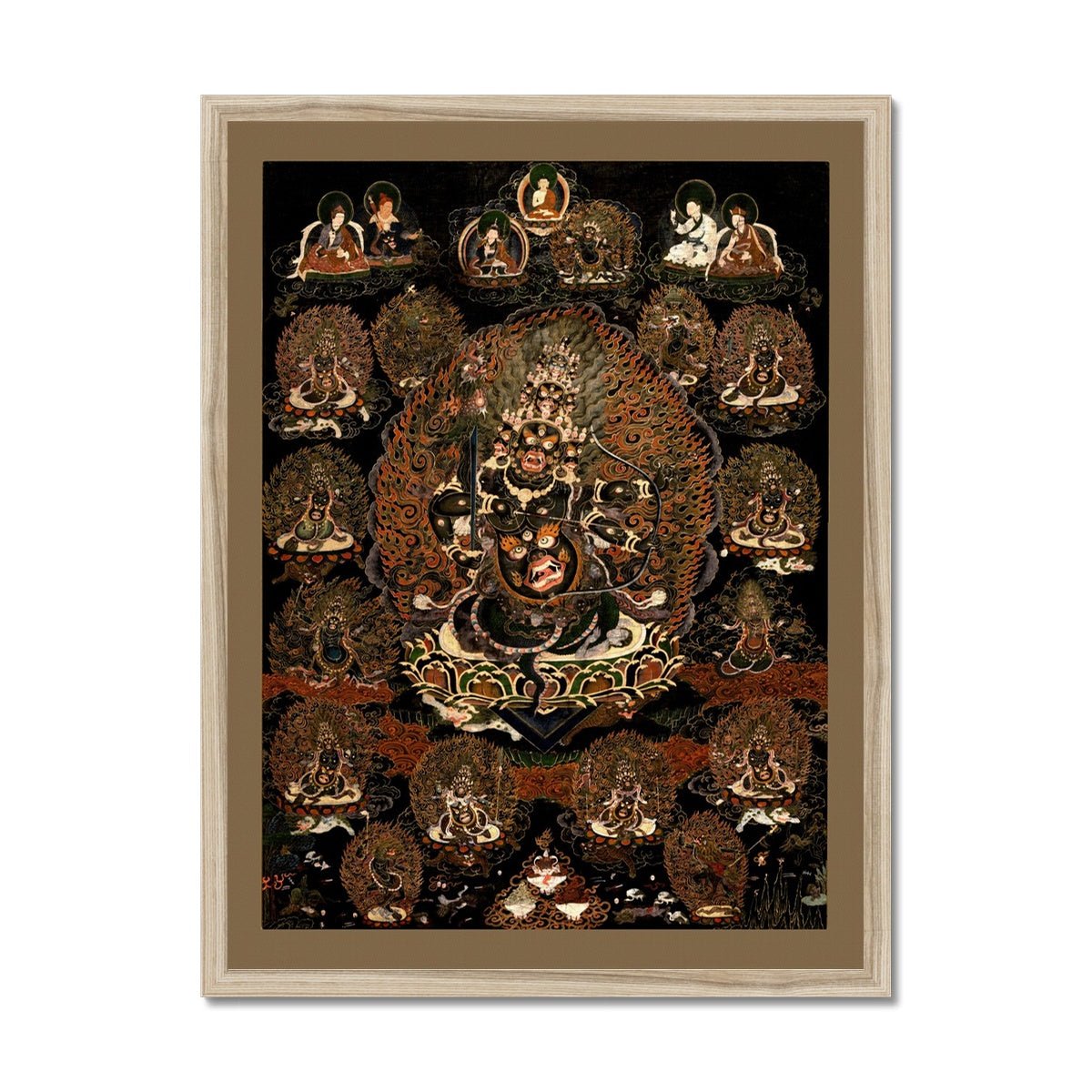 Rahula and His Assembly | Tibetan Buddhist Dharma Protector | Vajrayana Mahayana Meditation Bodhisattva Vintage Framed Art Print