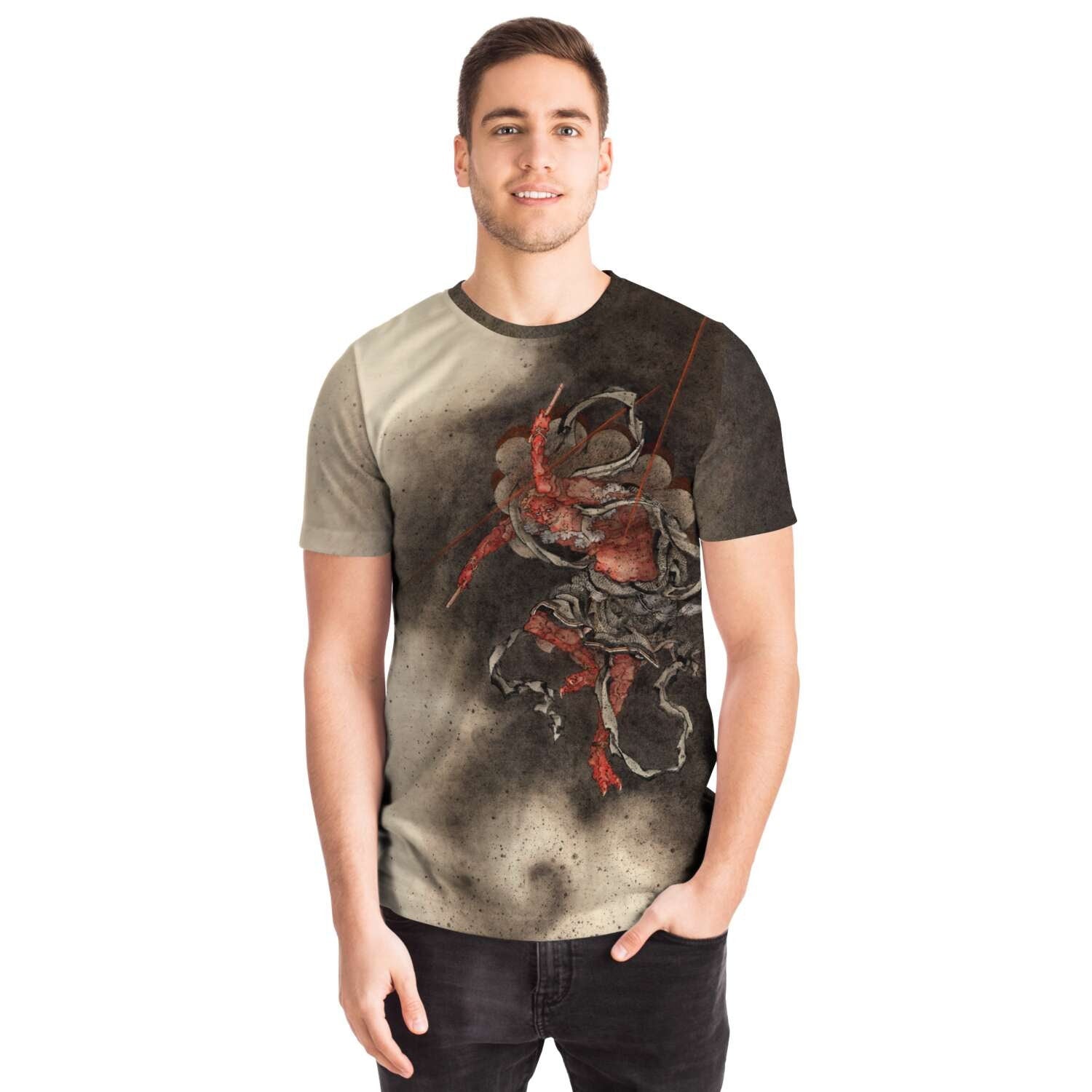 Raijin (Raiden) Thunder, Lightning, and Storm God | Shinto Deity | Hokusai Japanese Mythology Graphic T-Shirt Tee