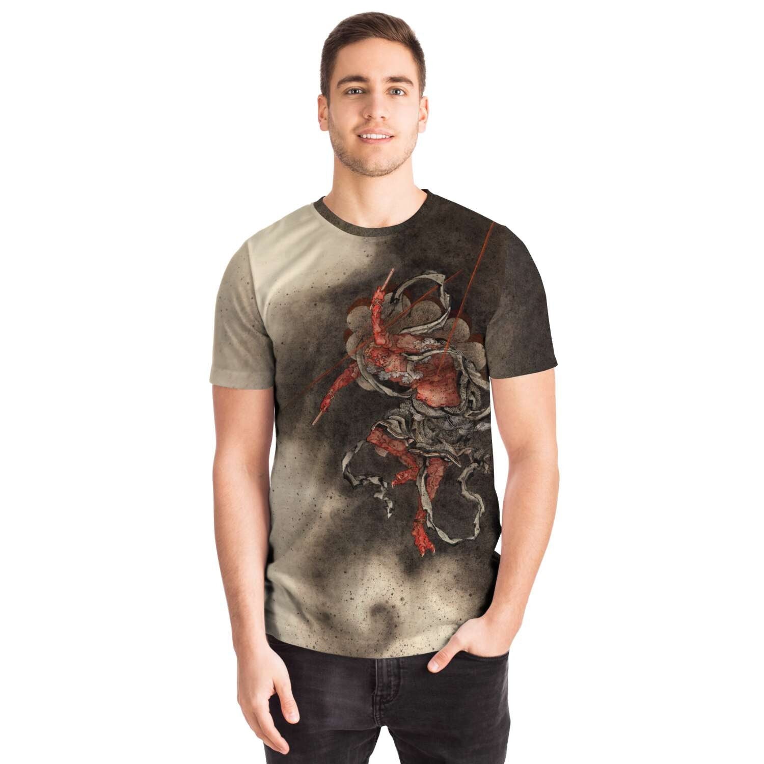T-shirt Raijin (Raiden) Thunder, Lightning, and Storm God | Shinto Deity | Hokusai Japanese Mythology Graphic T-Shirt Tee