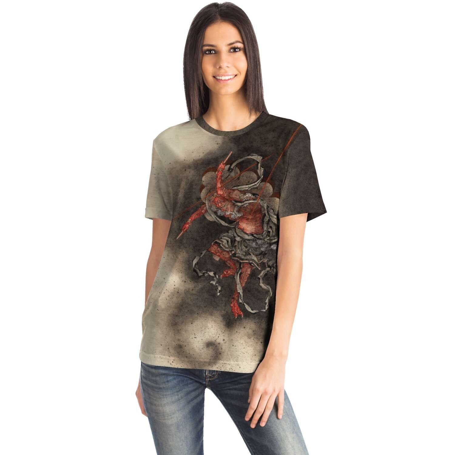 Raijin (Raiden) Thunder, Lightning, and Storm God | Shinto Deity | Hokusai Japanese Mythology Graphic T-Shirt Tee