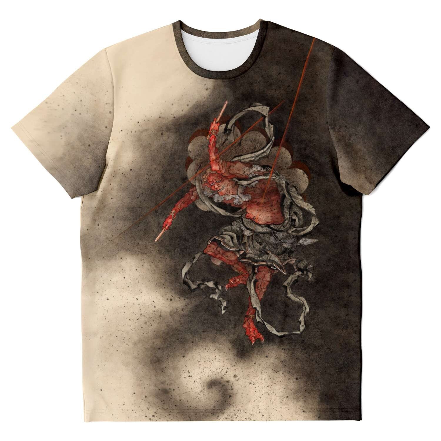 T-shirt Raijin (Raiden) Thunder, Lightning, and Storm God | Shinto Deity | Hokusai Japanese Mythology Graphic T-Shirt Tee