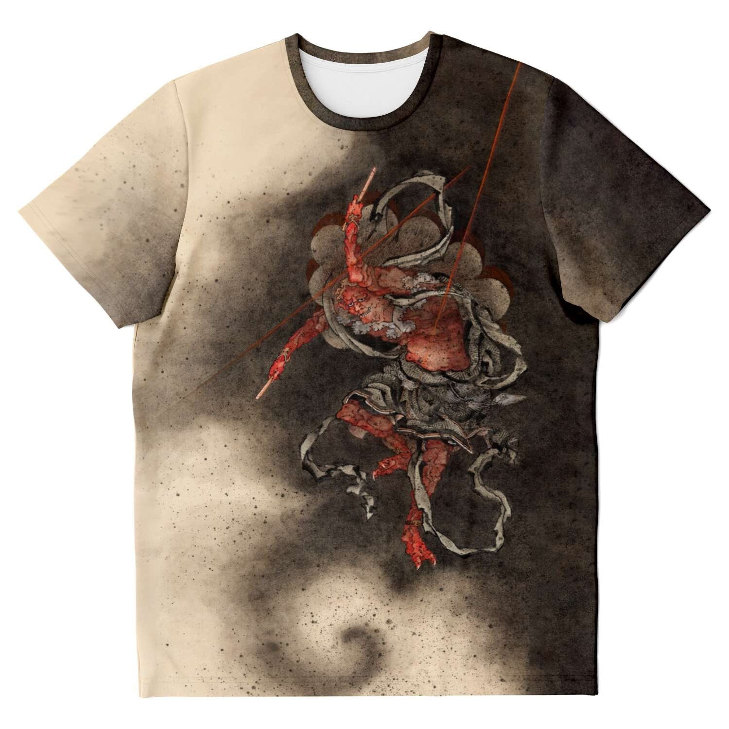 Raijin (Raiden) Thunder, Lightning, and Storm God | Shinto Deity | Hokusai Japanese Mythology Graphic T-Shirt Tee