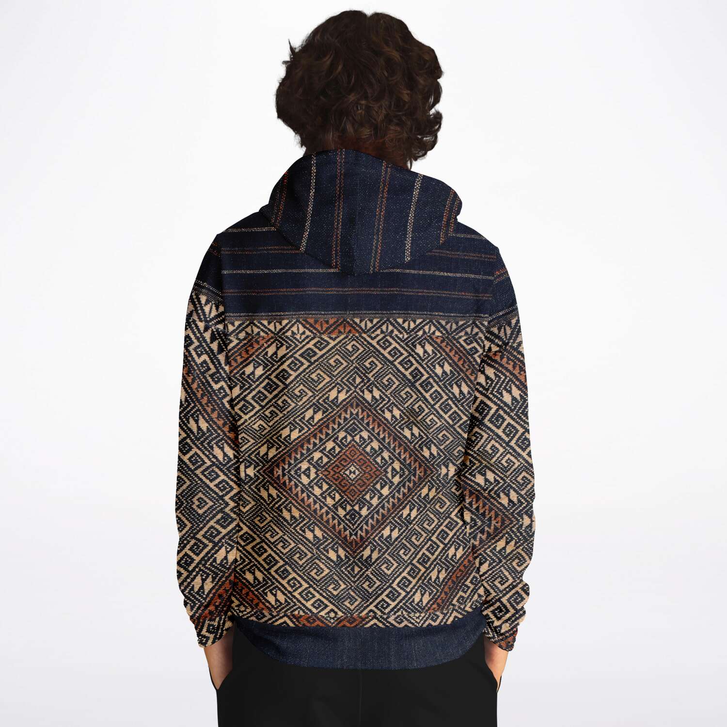 Fashion Hoodie - AOP Rare Miao Traditional Textile | SE Asian Batik Ikat Vintage Gift | Boho Kuba, Kilim, Ethnic Shaman Jacket | Pullover Tribal Hoodie