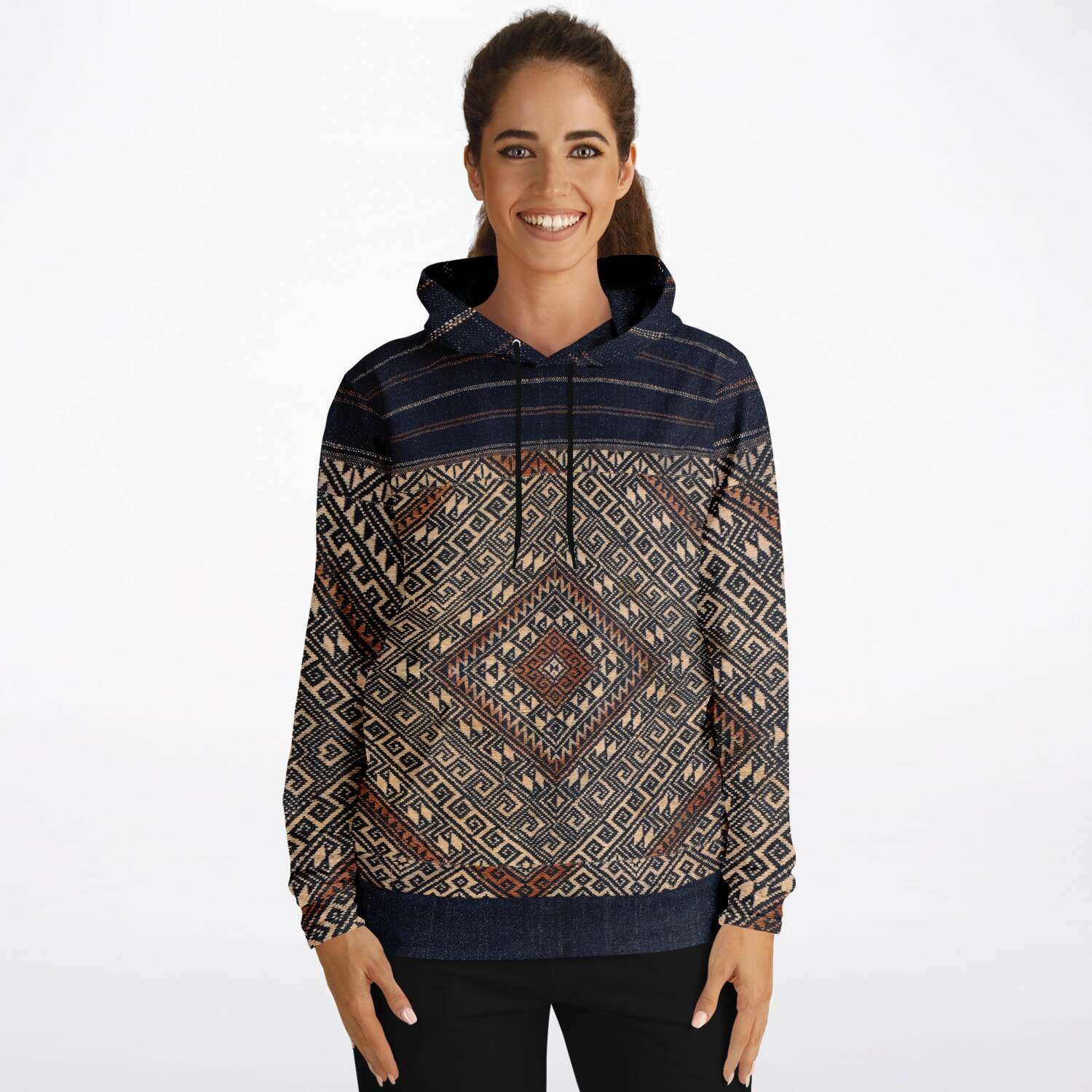 Fashion Hoodie - AOP Rare Miao Traditional Textile | SE Asian Batik Ikat Vintage Gift | Boho Kuba, Kilim, Ethnic Shaman Jacket | Pullover Tribal Hoodie