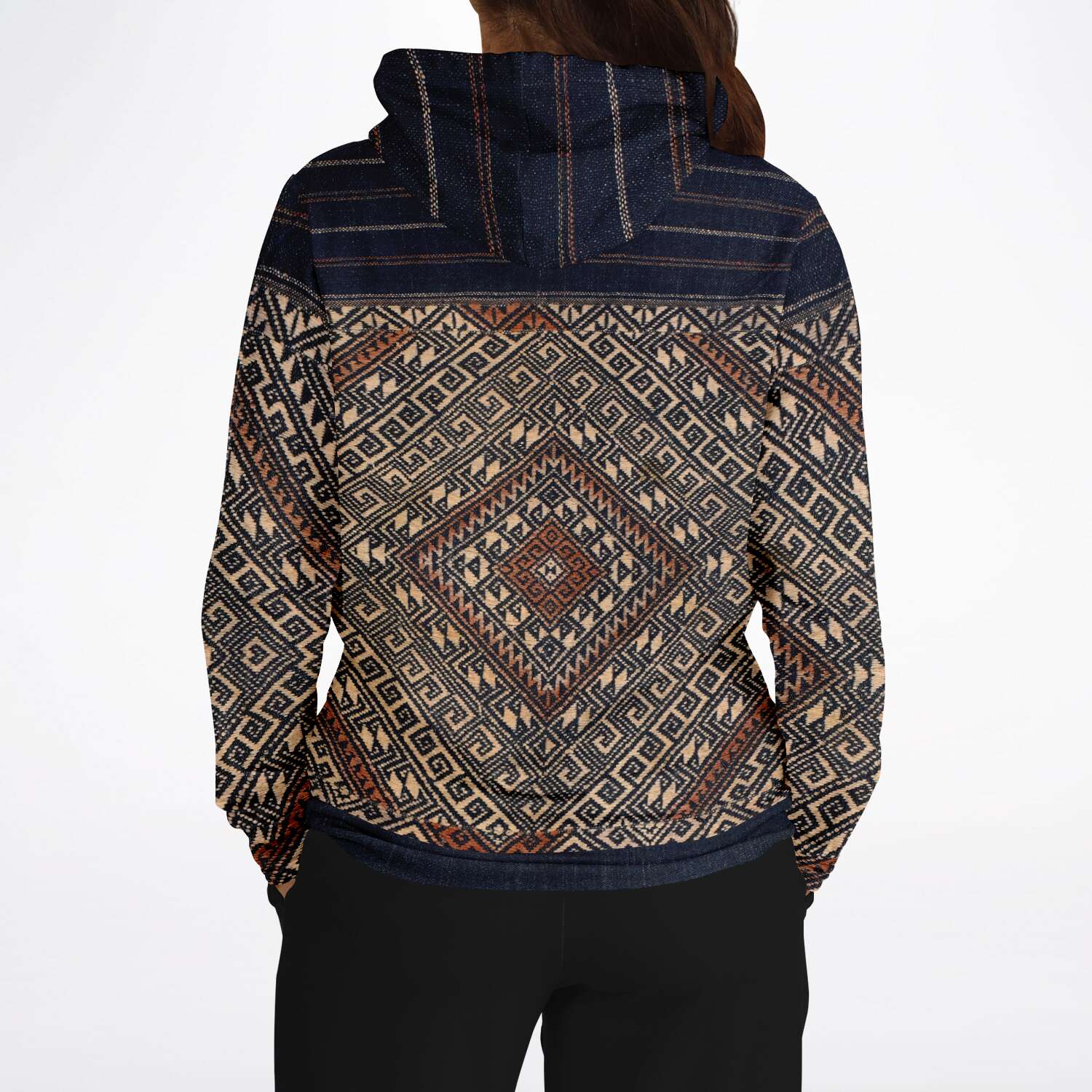 Fashion Hoodie - AOP Rare Miao Traditional Textile | SE Asian Batik Ikat Vintage Gift | Boho Kuba, Kilim, Ethnic Shaman Jacket | Pullover Tribal Hoodie