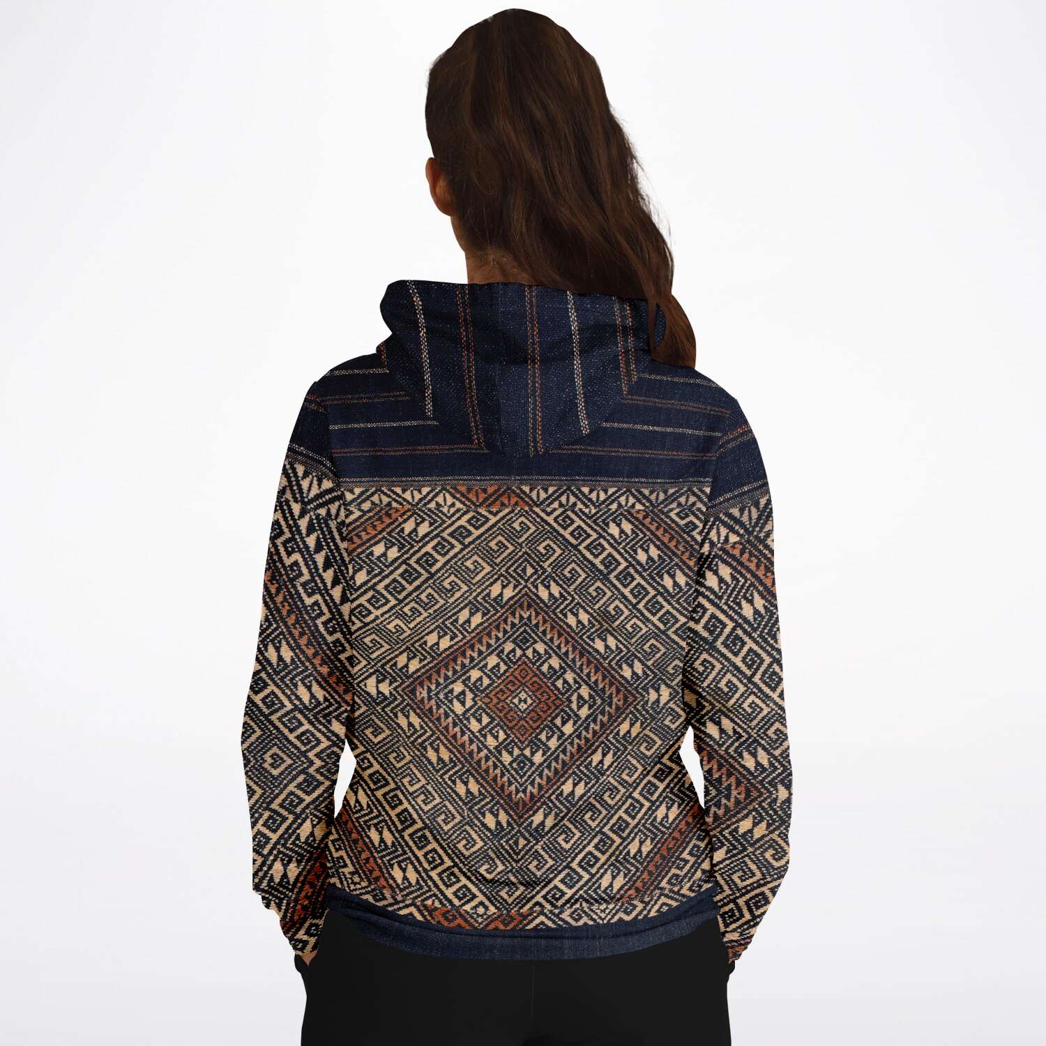 Fashion Hoodie - AOP Rare Miao Traditional Textile | SE Asian Batik Ikat Vintage Gift | Boho Kuba, Kilim, Ethnic Shaman Jacket | Pullover Tribal Hoodie