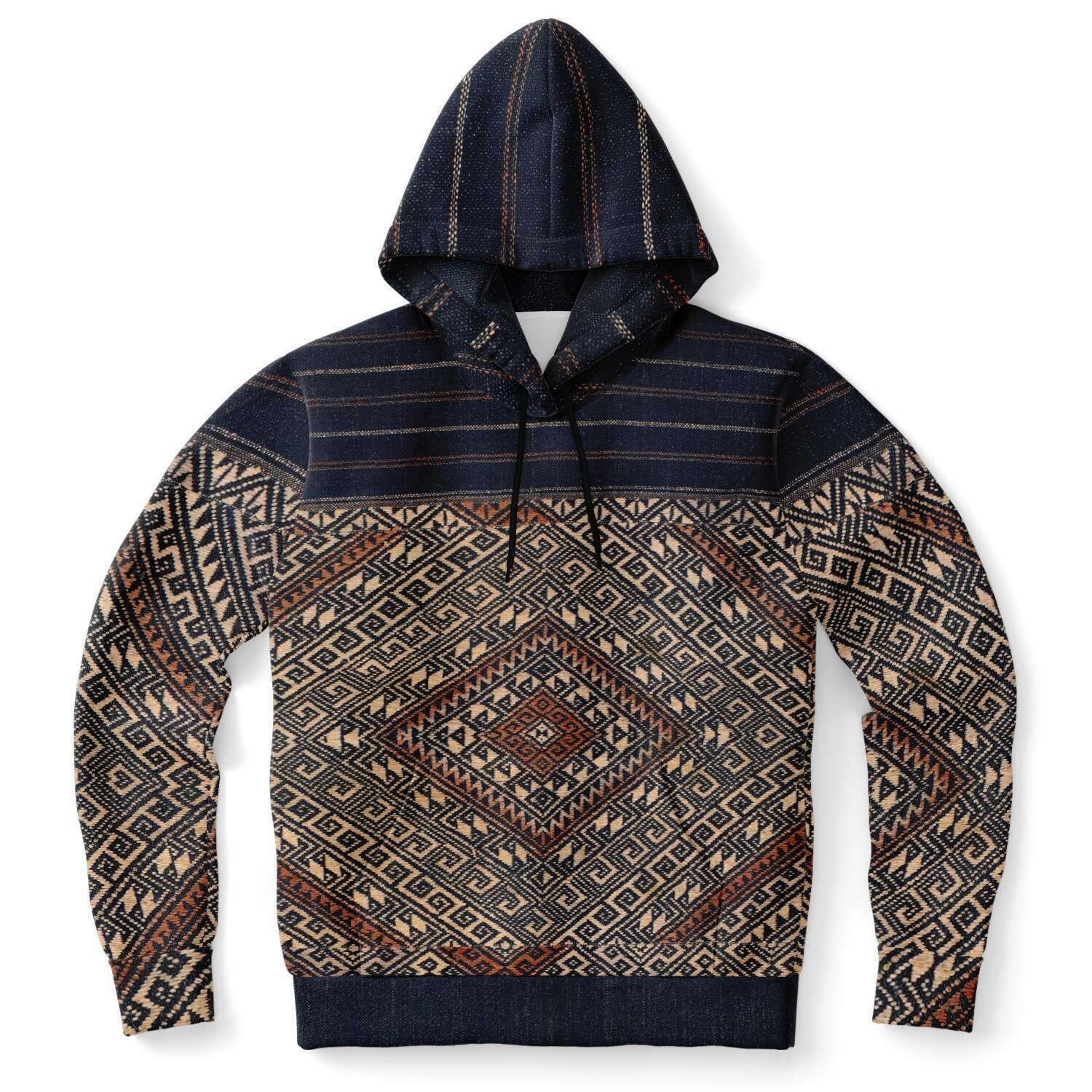 Fashion Hoodie - AOP XS Rare Miao Traditional Textile | SE Asian Batik Ikat Vintage Gift | Boho Kuba, Kilim, Ethnic Shaman Jacket | Pullover Tribal Hoodie