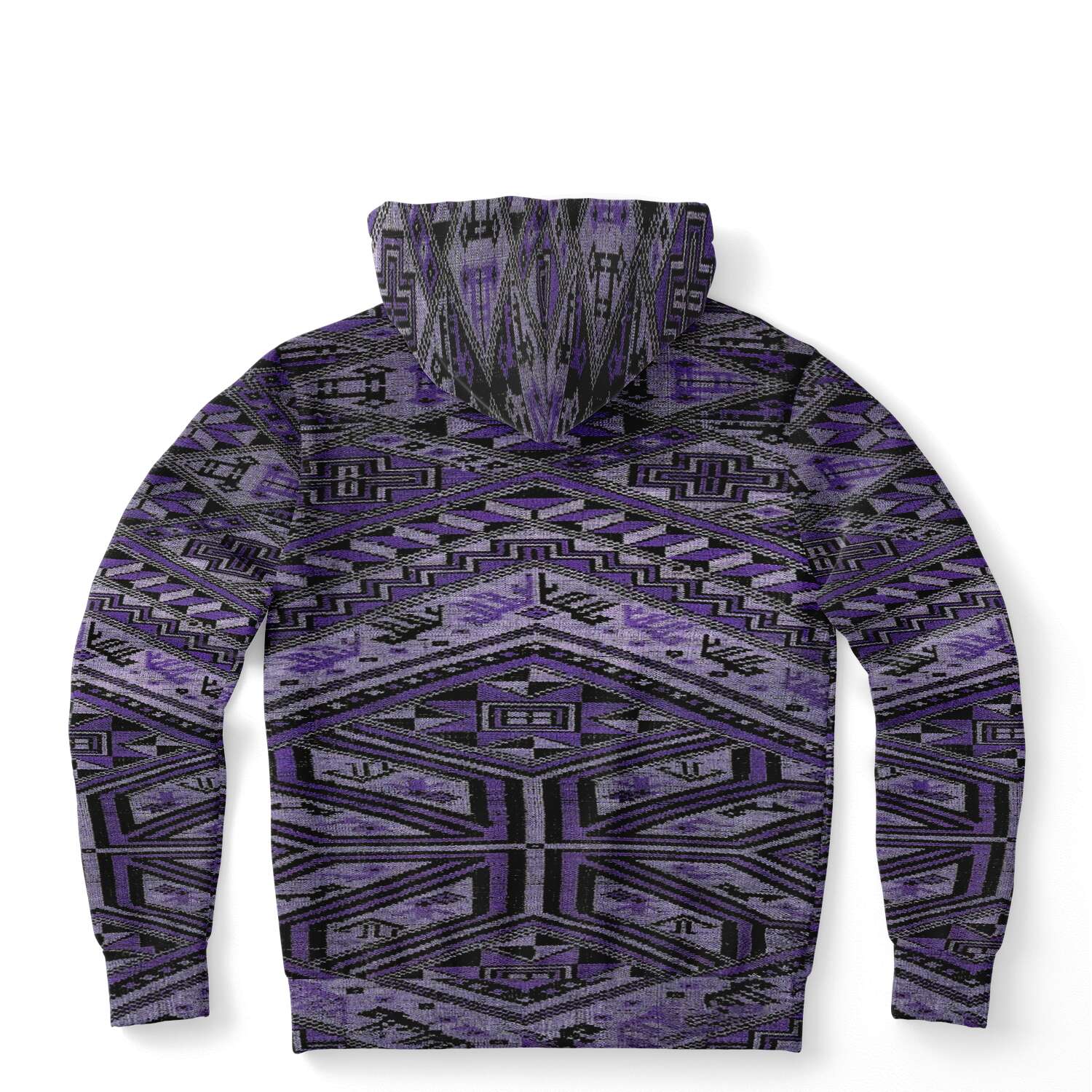 Rare Unisex Ikat-Inspired Ethnic Purple Violet Bohemian Hippy Batik Thai Bali Indonesia SE Asian Textile Design Tribal Pullover Hoodie