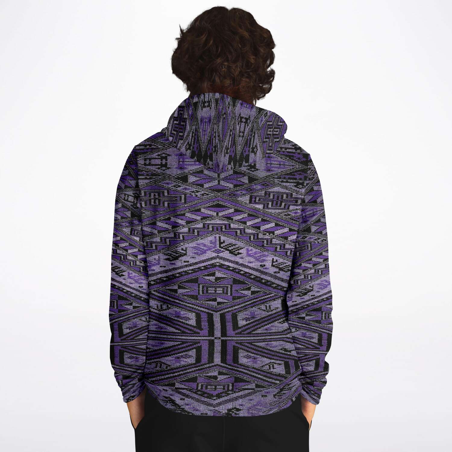 Fashion Hoodie - AOP Rare Unisex Ikat-Inspired Ethnic Purple Violet Bohemian Hippy Batik Thai Bali Indonesia SE Asian Textile Design Tribal Pullover Hoodie