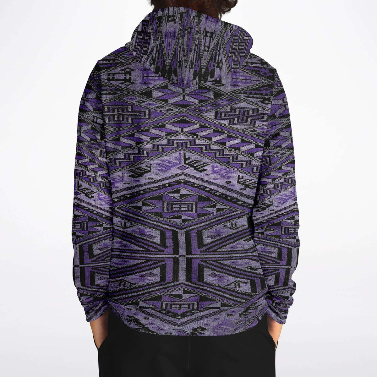 Rare Unisex Ikat-Inspired Ethnic Purple Violet Bohemian Hippy Batik Thai Bali Indonesia SE Asian Textile Design Tribal Pullover Hoodie