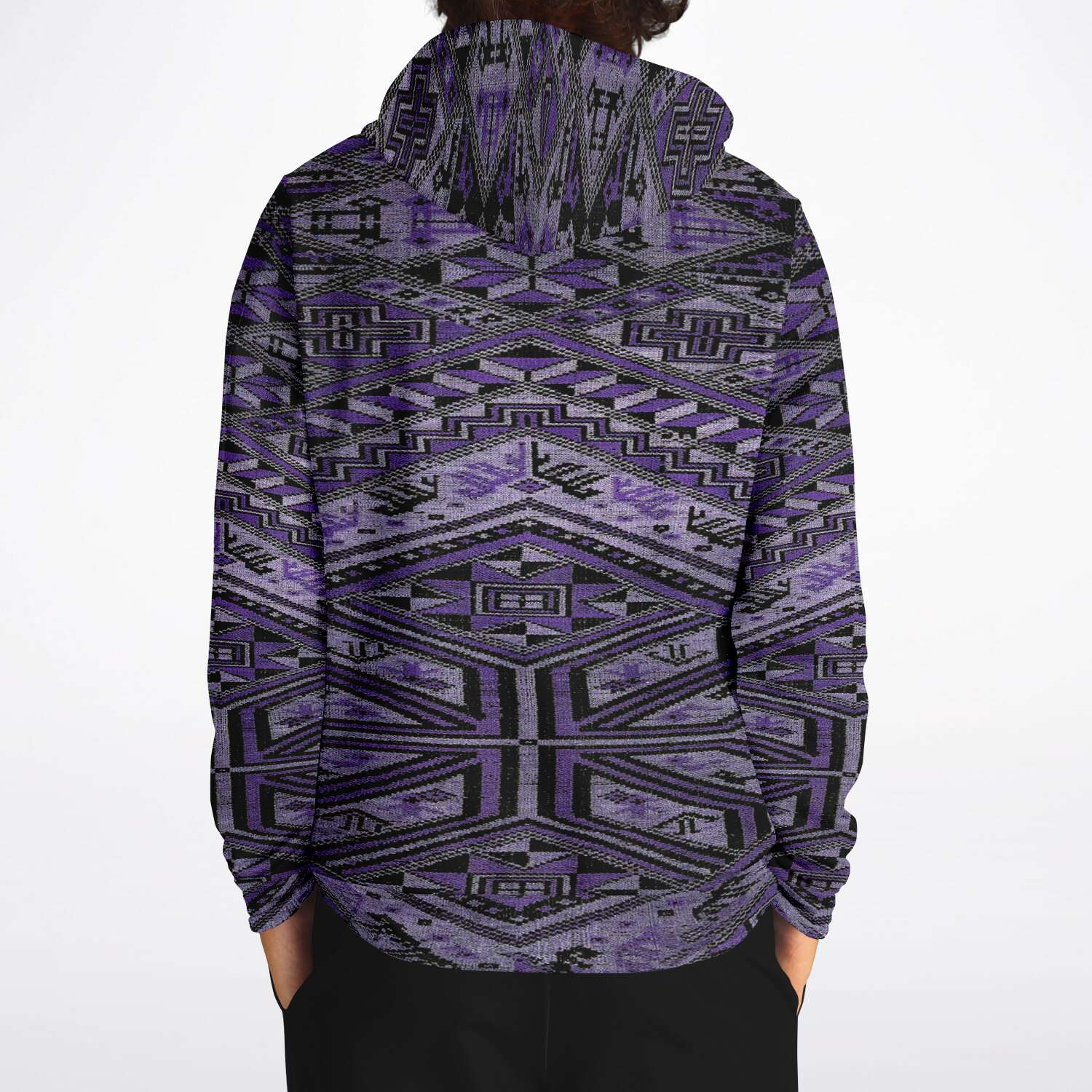 Fashion Hoodie - AOP Rare Unisex Ikat-Inspired Ethnic Purple Violet Bohemian Hippy Batik Thai Bali Indonesia SE Asian Textile Design Tribal Pullover Hoodie