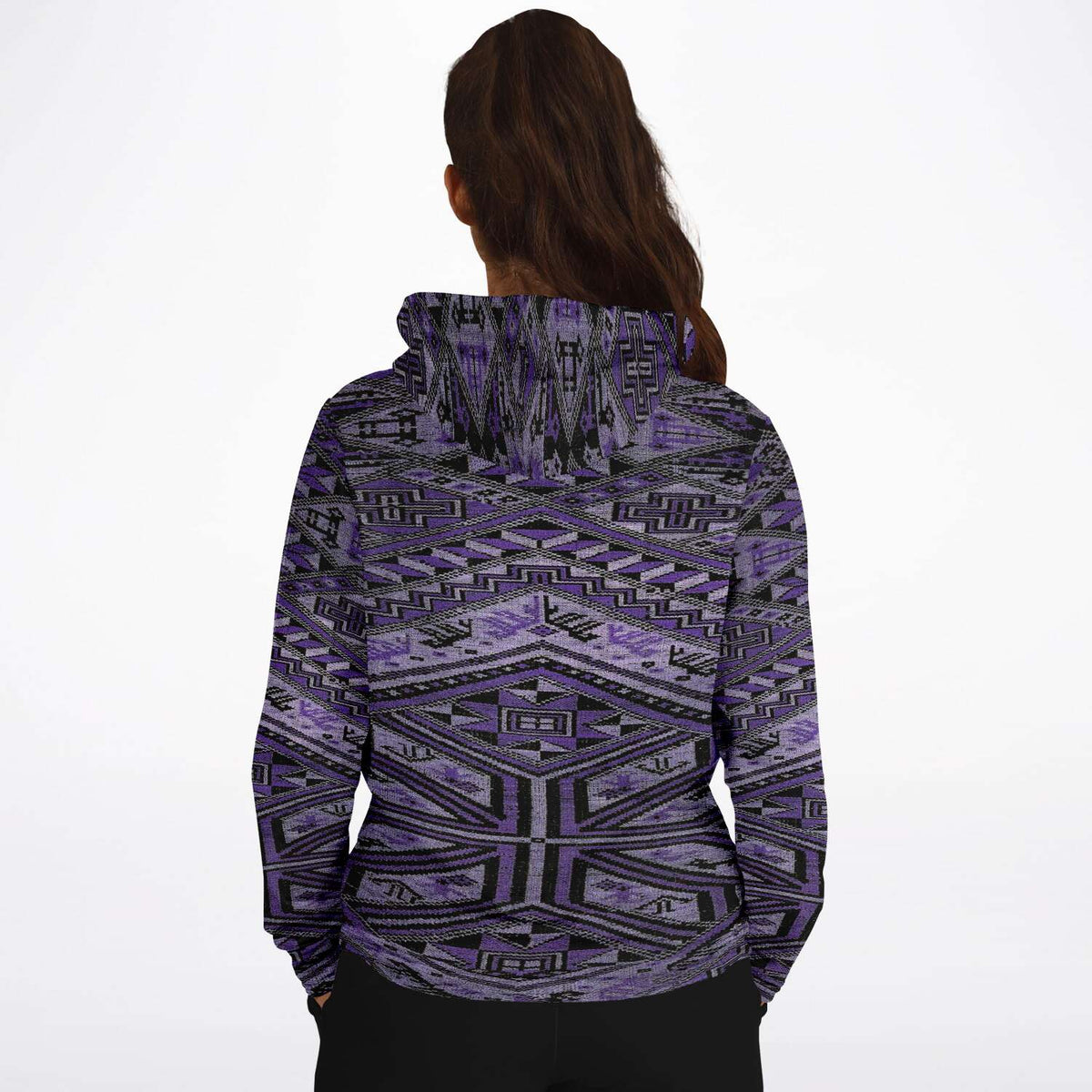 Rare Unisex Ikat-Inspired Ethnic Purple Violet Bohemian Hippy Batik Thai Bali Indonesia SE Asian Textile Design Tribal Pullover Hoodie