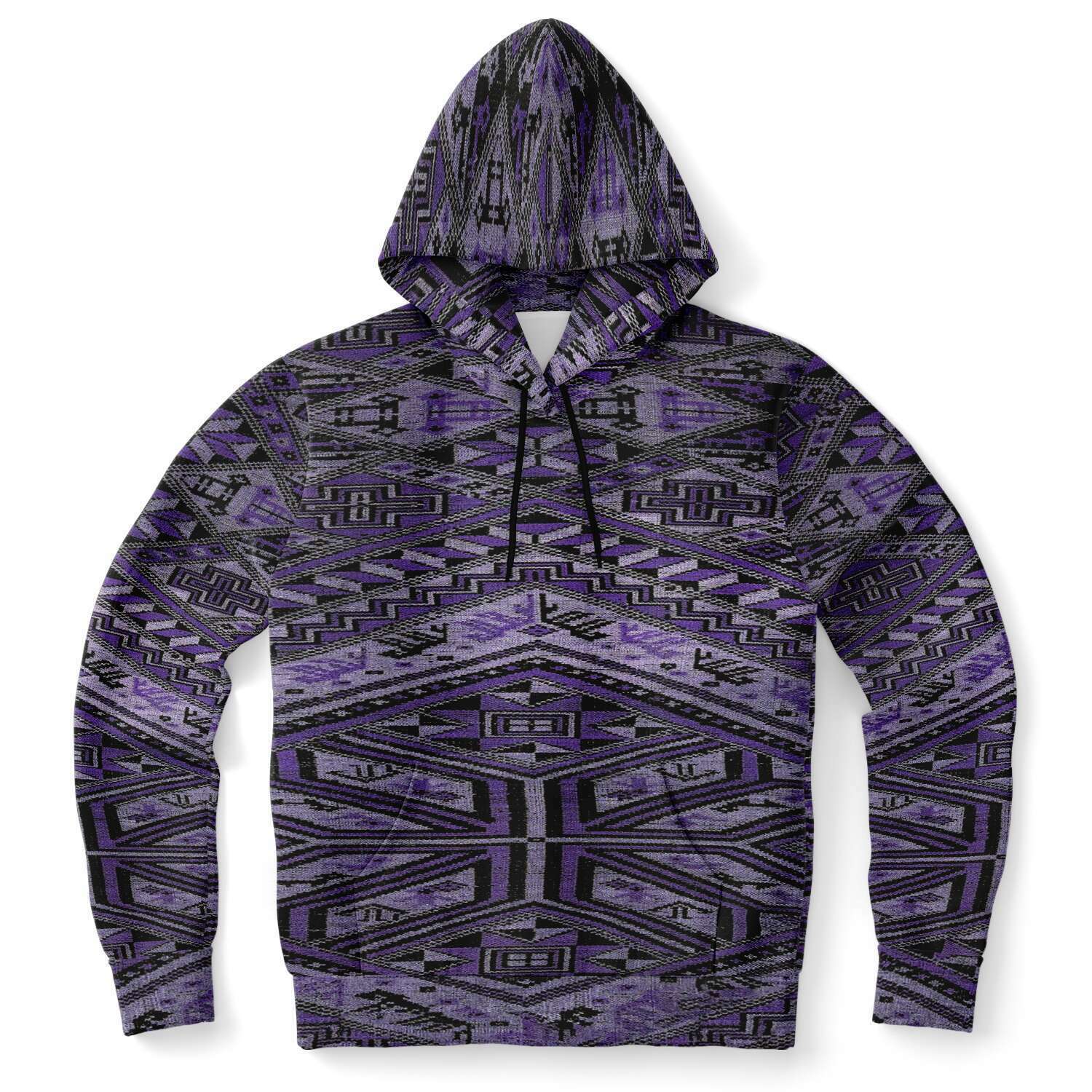 Rare Unisex Ikat-Inspired Ethnic Purple Violet Bohemian Hippy Batik Thai Bali Indonesia SE Asian Textile Design Tribal Pullover Hoodie