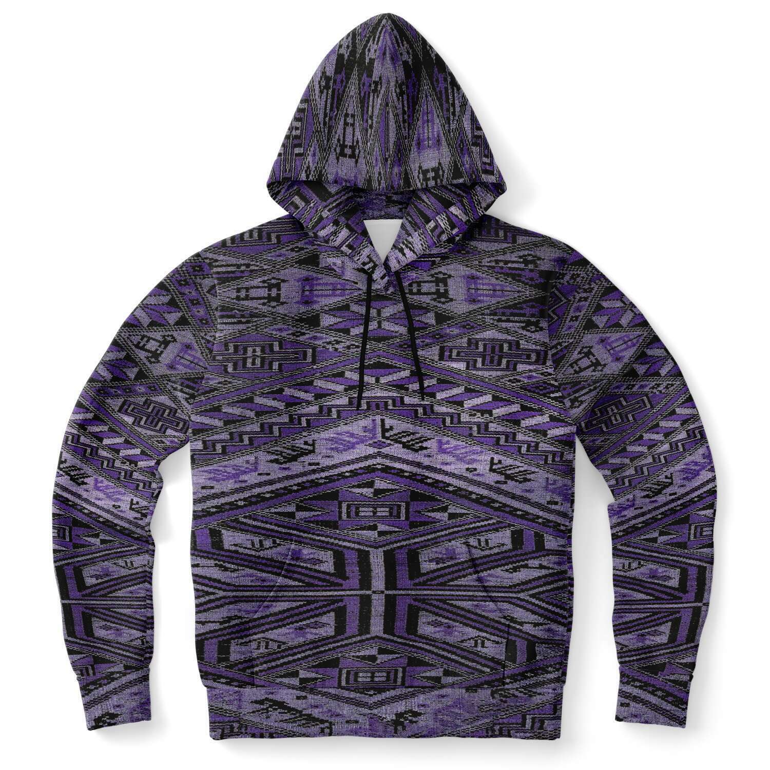 Fashion Hoodie - AOP XS Rare Unisex Ikat-Inspired Ethnic Purple Violet Bohemian Hippy Batik Thai Bali Indonesia SE Asian Textile Design Tribal Pullover Hoodie