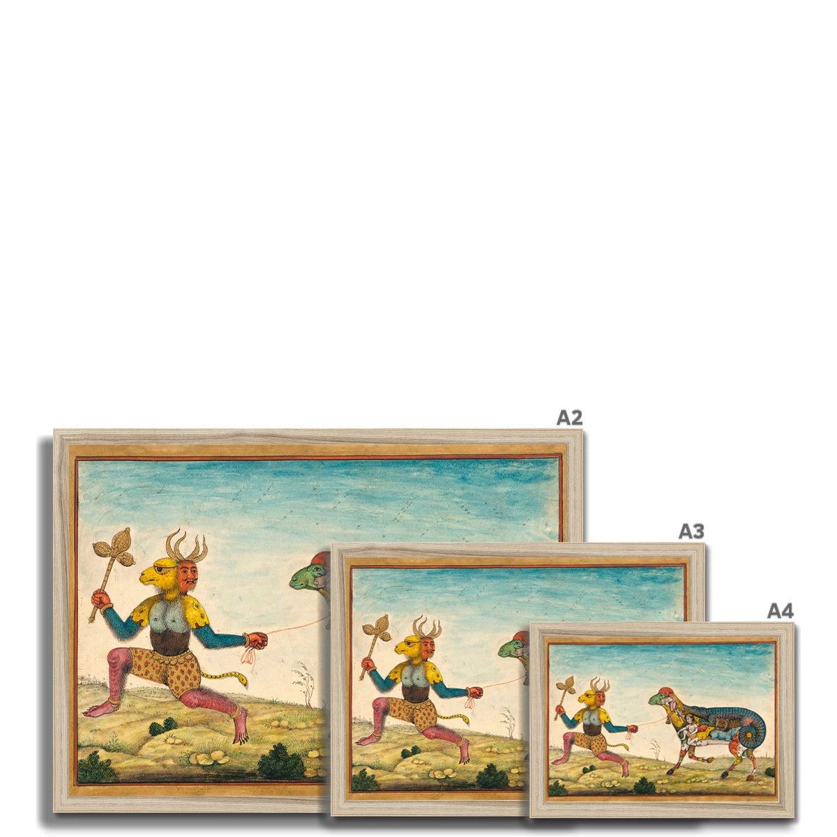 Remastered Mughal-Period Indian Demon Leading a Surreal Composite Sheep | Persian Folklore Mythology Islamic Framed Art Print