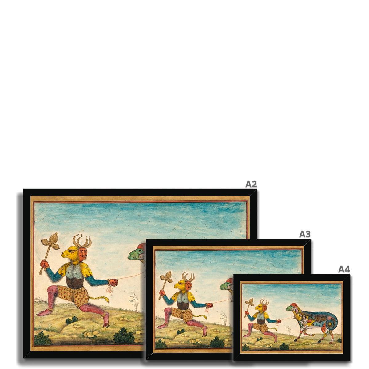 Remastered Mughal-Period Indian Demon Leading a Surreal Composite Sheep | Persian Folklore Mythology Islamic Framed Art Print