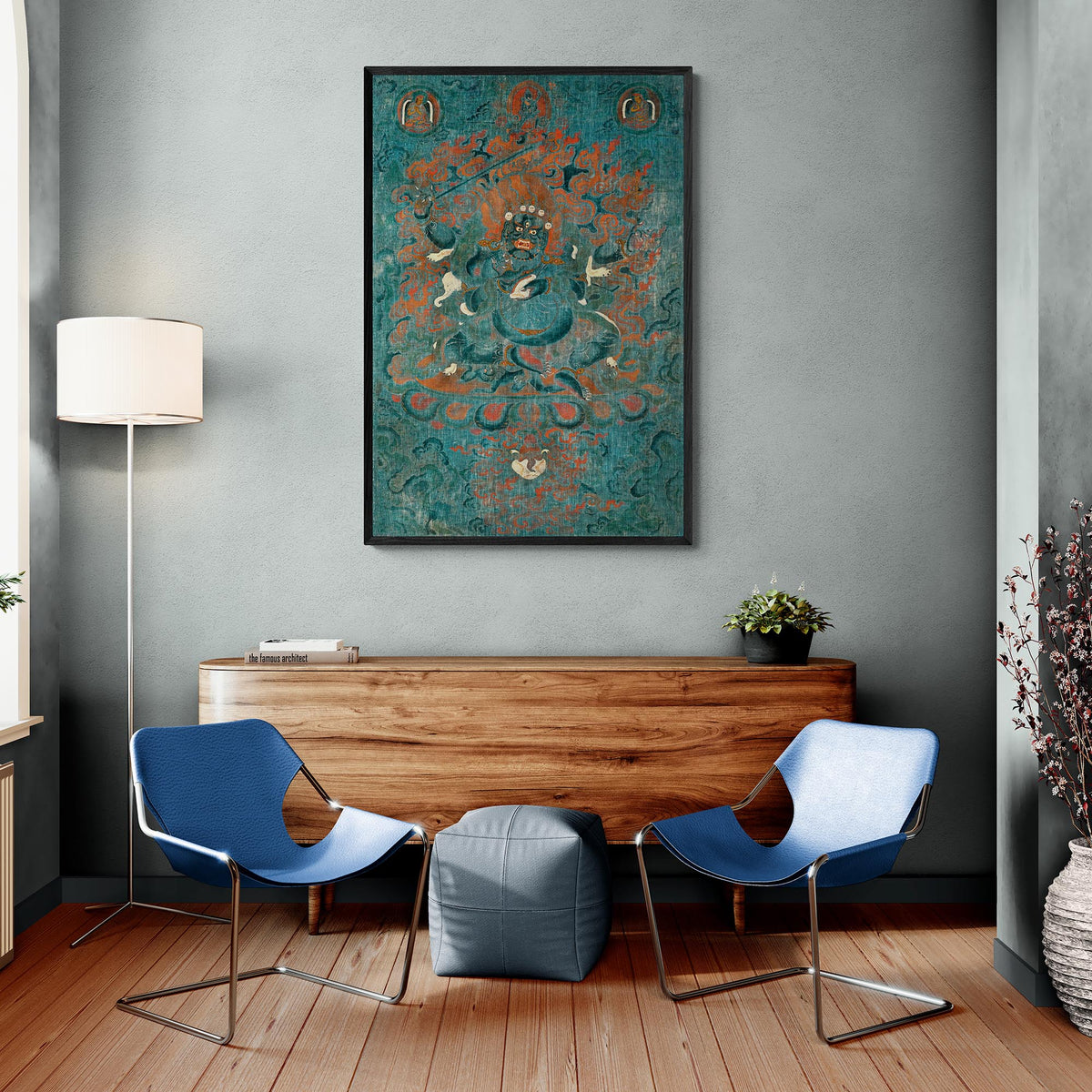 Blue Mahakala Tibetan Wrathful Deity Thanga | Himalayan Buddhism Meditation Fine Art Print