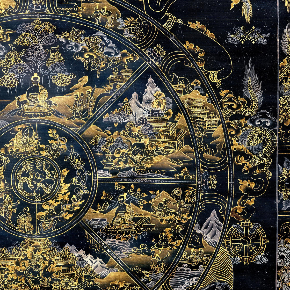 Bhavacakra Wheel of Life Tibetan Nepal Karma Cosmology | Vajrayana Meditation Thangka Fine Art Print