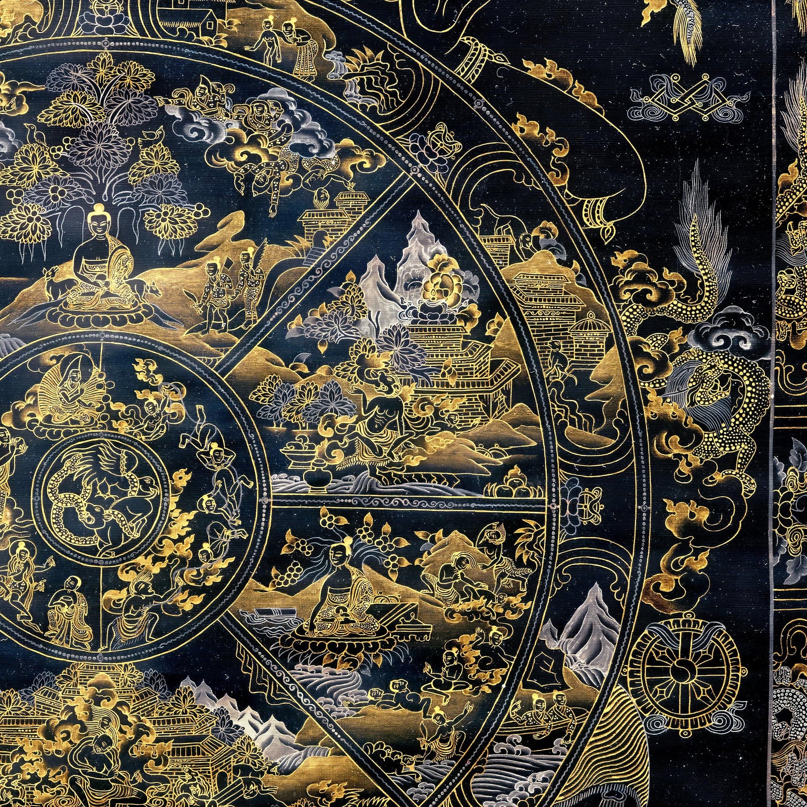 Bhavacakra Wheel of Life Tibetan Nepal Karma Cosmology | Vajrayana Meditation Thangka Fine Art Print