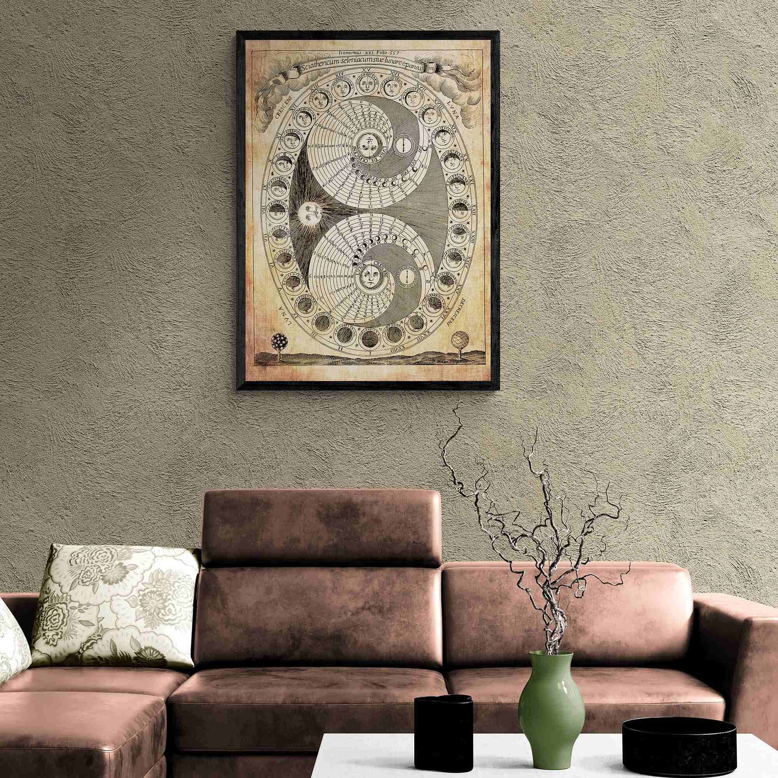 Moon Cycles Moondial, Alchemical Zodiac | Celestial Astronomy Lunar Chart Shadowdial | Vintage Eclipse Print