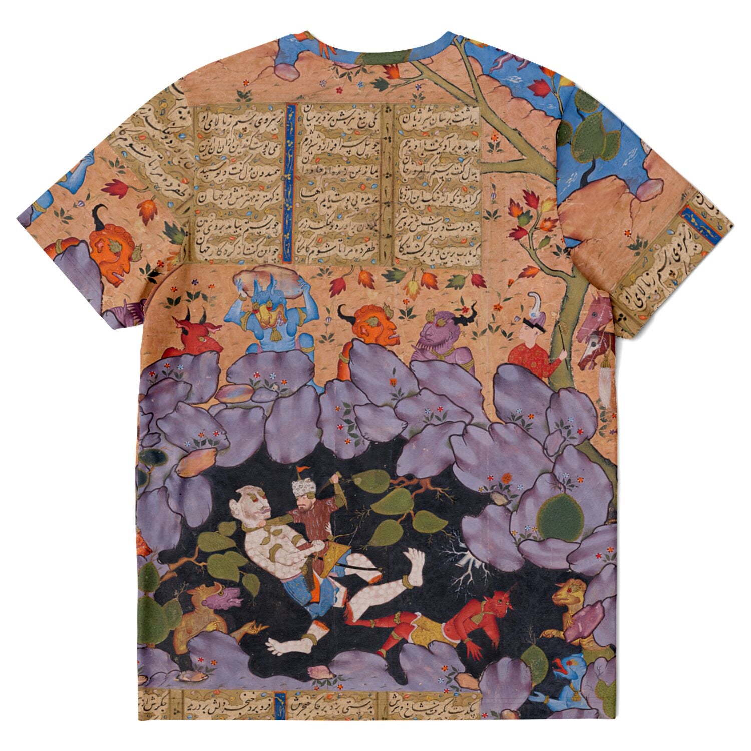 Rostam Battles the White Div (Demon) | Shāhnāmeh Ancient Persian Illuminated Codex Manuscript | Mythical Folkloric Graphic Art T-Shirt