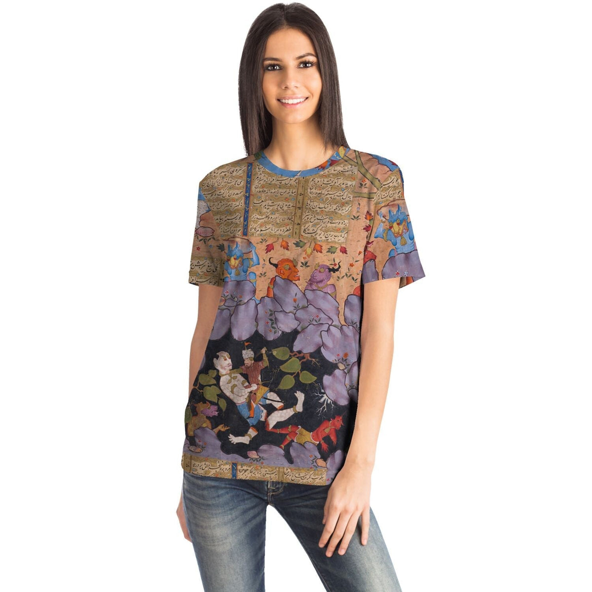 Rostam Battles the White Div (Demon) | Shāhnāmeh Ancient Persian Illuminated Codex Manuscript | Mythical Folkloric Graphic Art T-Shirt