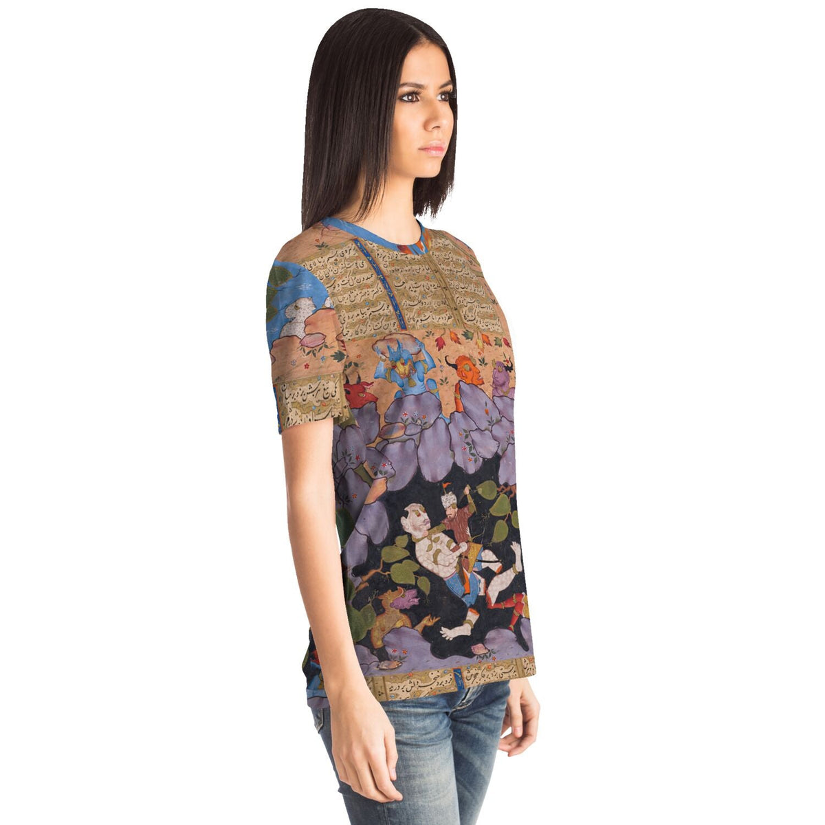 Rostam Battles the White Div (Demon) | Shāhnāmeh Ancient Persian Illuminated Codex Manuscript | Mythical Folkloric Graphic Art T-Shirt