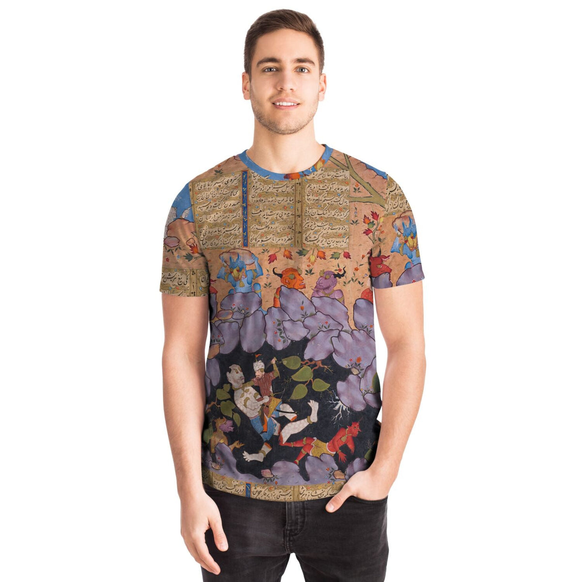 Rostam Battles the White Div (Demon) | Shāhnāmeh Ancient Persian Illuminated Codex Manuscript | Mythical Folkloric Graphic Art T-Shirt