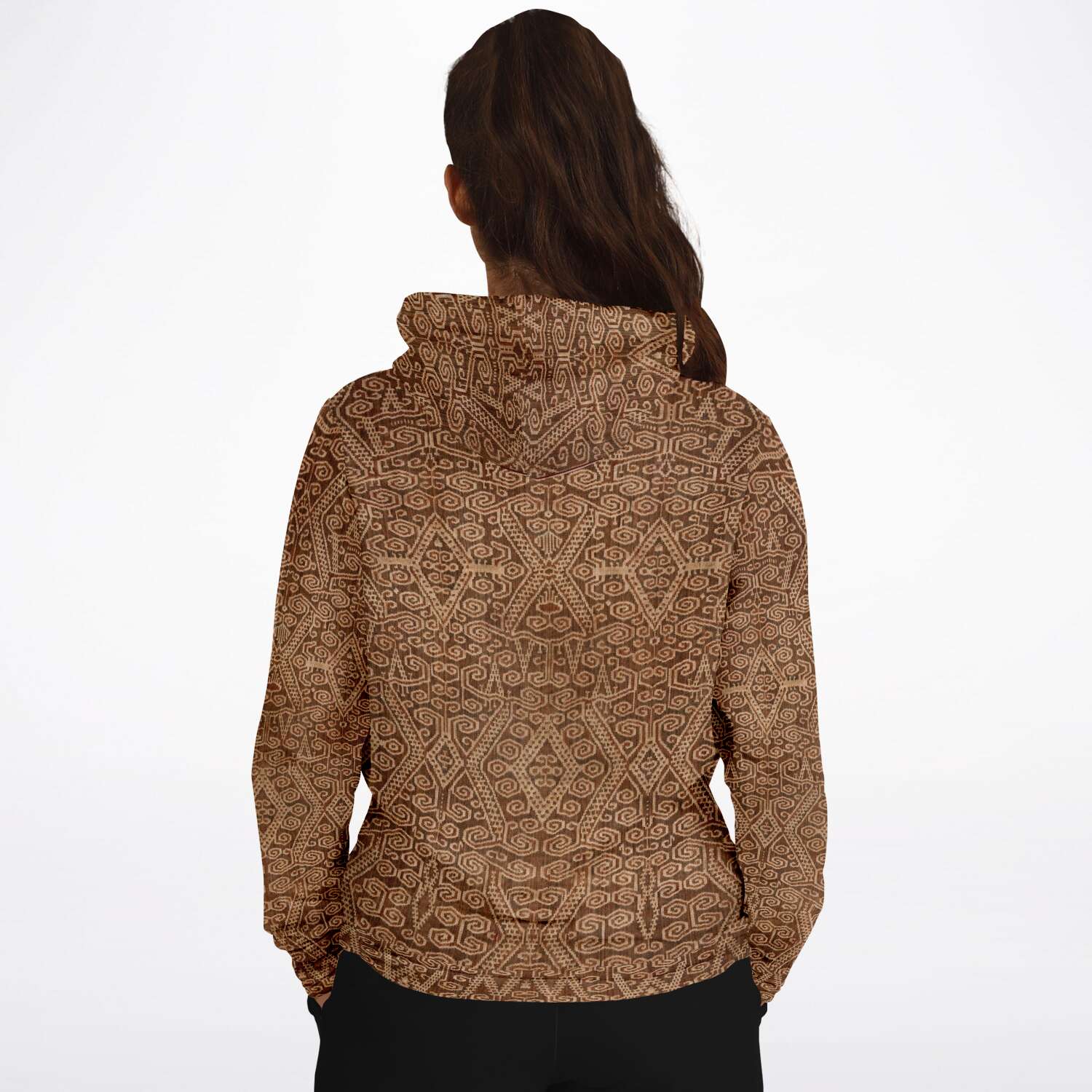 Fashion Hoodie - AOP Rustic Ikat-Inspired Tan Boho Hippy Sacred Geometry Ethnic Asian Vintage Tribal Folk Art Pullover Hoodie