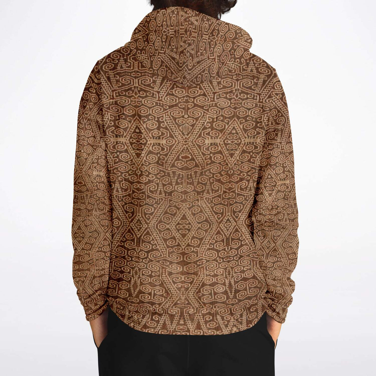 Rustic Ikat-Inspired Tan Boho Hippy Sacred Geometry Ethnic Asian Vintage Tribal Folk Art Pullover Hoodie