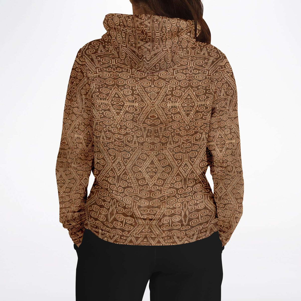 Rustic Ikat-Inspired Tan Boho Hippy Sacred Geometry Ethnic Asian Vintage Tribal Folk Art Pullover Hoodie