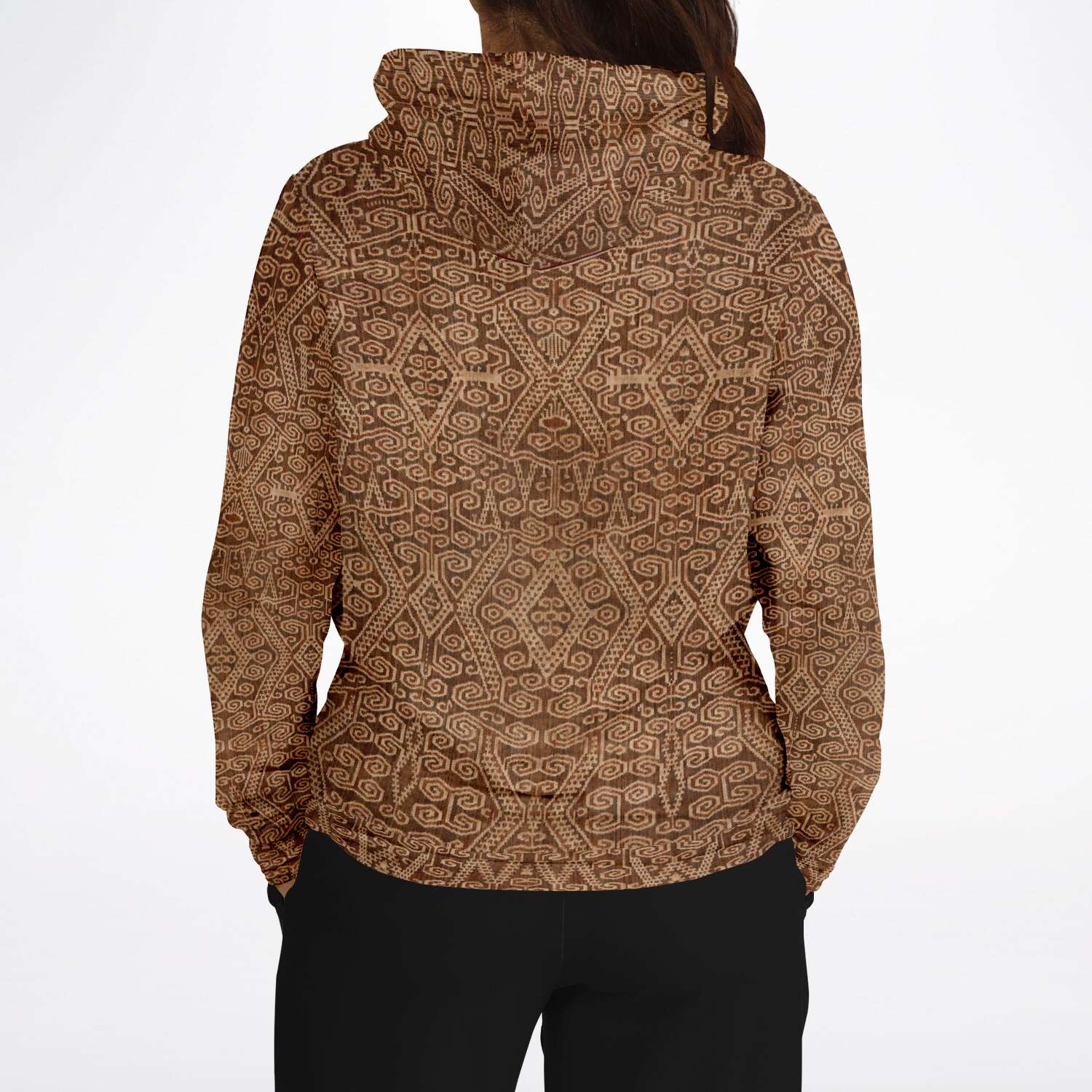 Rustic Ikat-Inspired Tan Boho Hippy Sacred Geometry Ethnic Asian Vintage Tribal Folk Art Pullover Hoodie