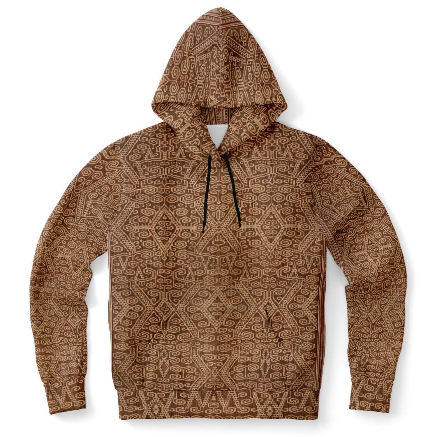 Fashion Hoodie - AOP XS Rustic Ikat-Inspired Tan Boho Hippy Sacred Geometry Ethnic Asian Vintage Tribal Folk Art Pullover Hoodie