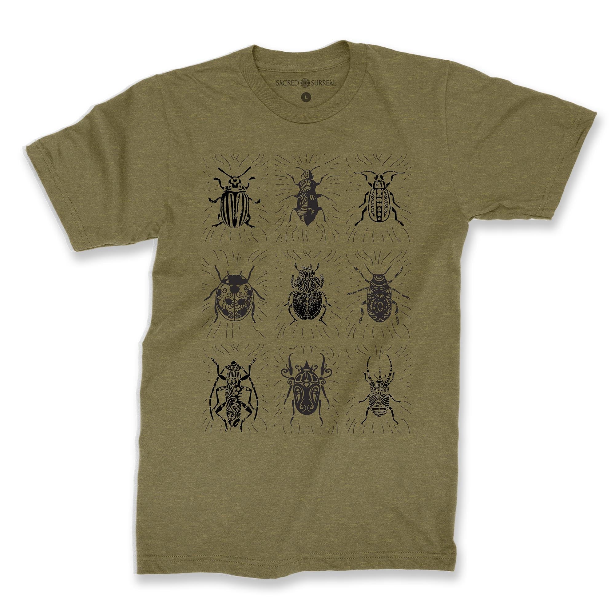 T-Shirts XS / Heather Olive Sacred Scarab | The Order of Coleoptera Entomology | Sacred Insect Beetle Art Tee T-Shirt