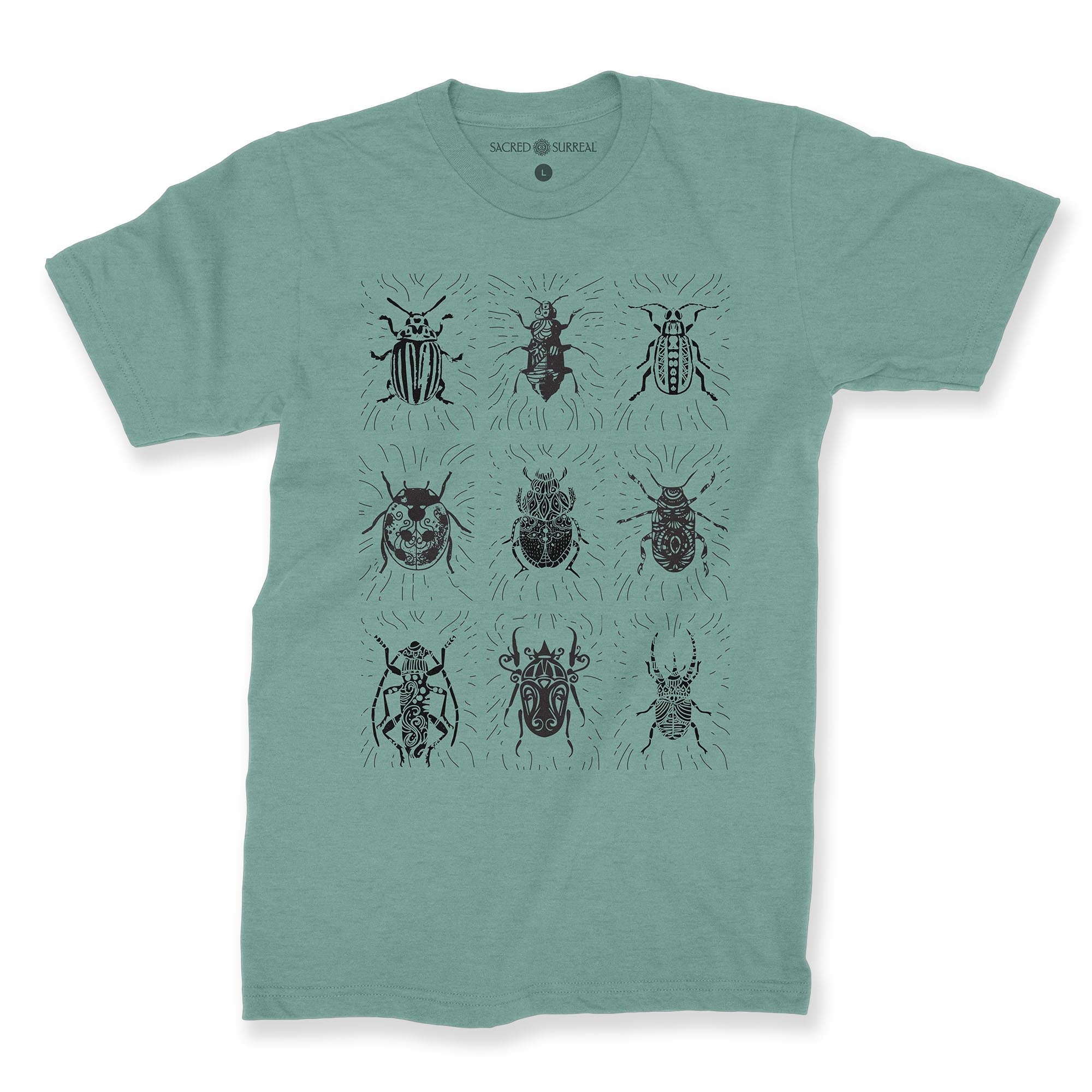 T-Shirts XS / Heather Dusty Blue Sacred Scarab | The Order of Coleoptera Entomology | Sacred Insect Beetle Art Tee T-Shirt