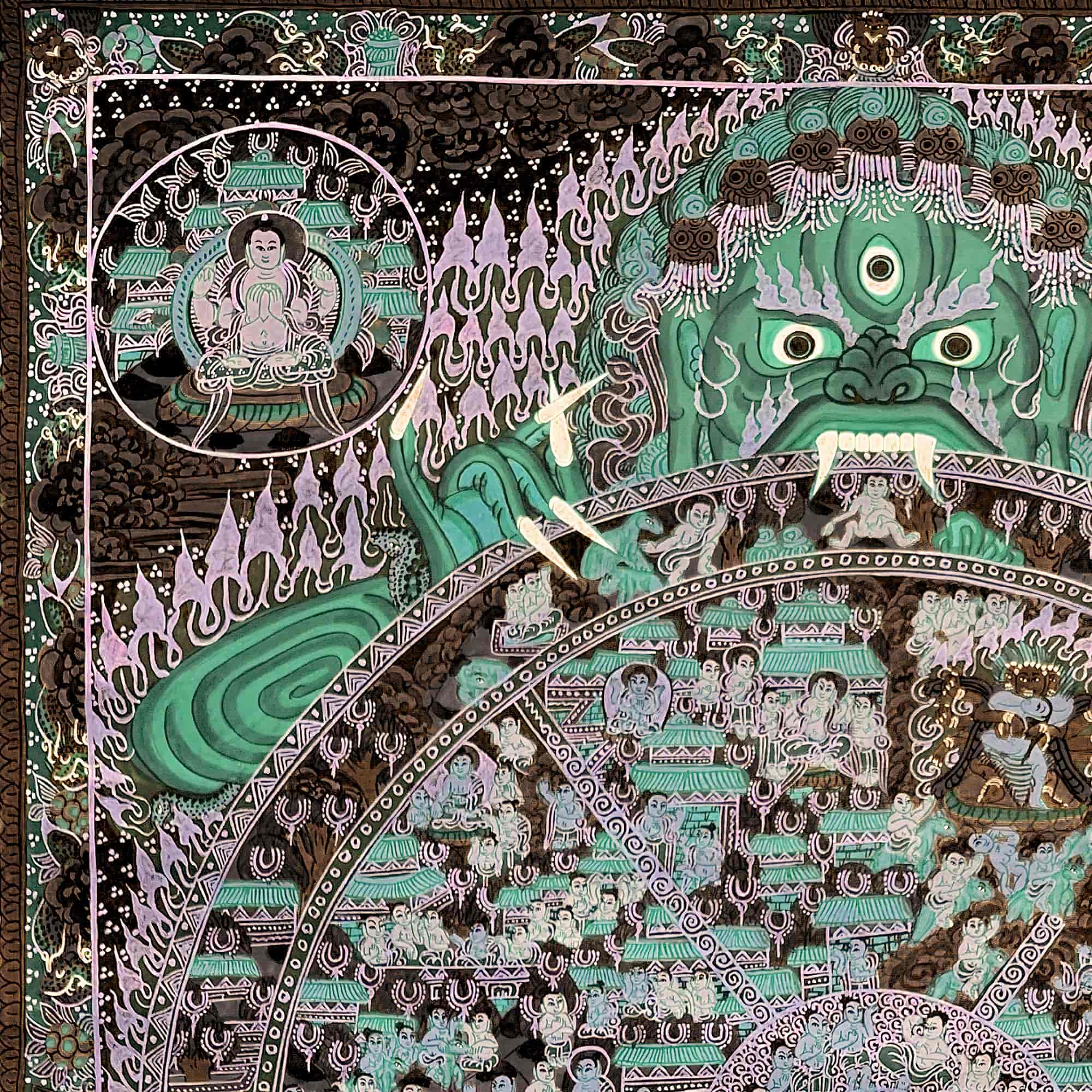 Samsara: The Circle Of Life Tibetan Buddhist Dharma Thangka Transmigration Wheel | Reincarnation Yoga Hindu Fine Art Print