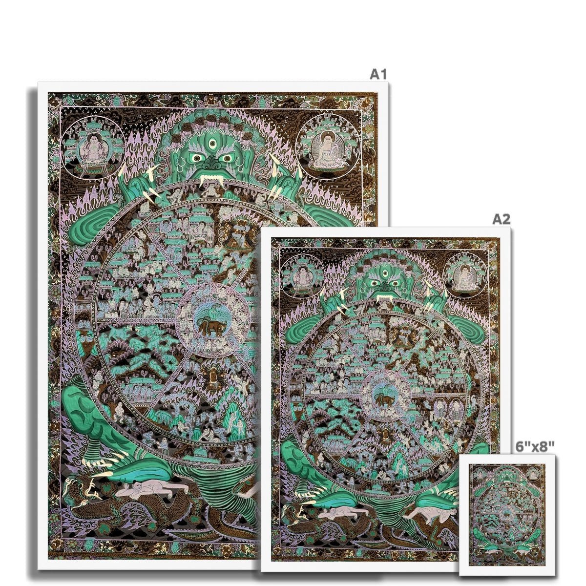 Samsara: The Circle of Transmigration Tibetan Buddhist Thangka Antique Framed Art Print