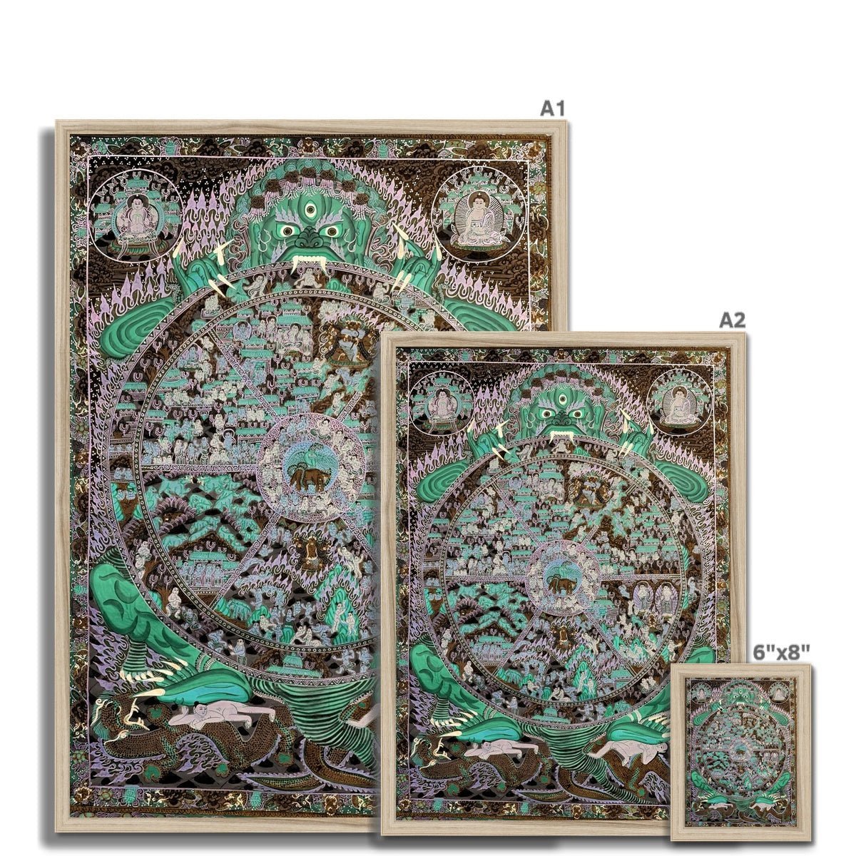 Samsara: The Circle of Transmigration Tibetan Buddhist Thangka Antique Framed Art Print