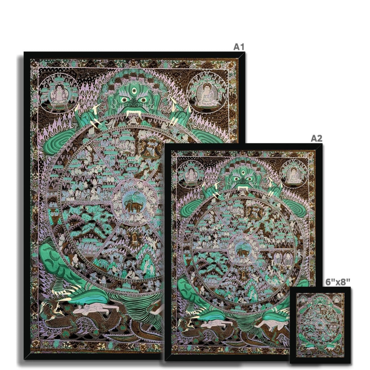 Samsara: The Circle of Transmigration Tibetan Buddhist Thangka Antique Framed Art Print
