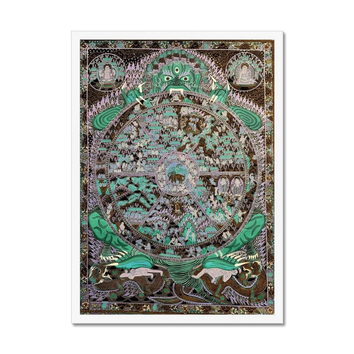 Framed Print 6"x8" / White Frame Samsara: The Circle of Transmigration Tibetan Buddhist Thangka Antique Framed Art Print
