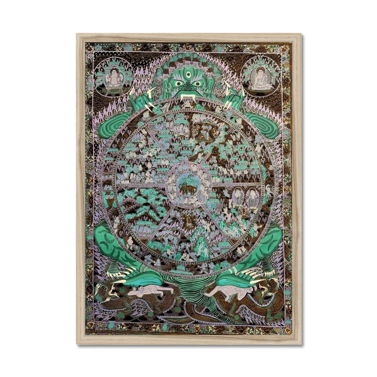 Samsara: The Circle of Transmigration Tibetan Buddhist Thangka Antique Framed Art Print