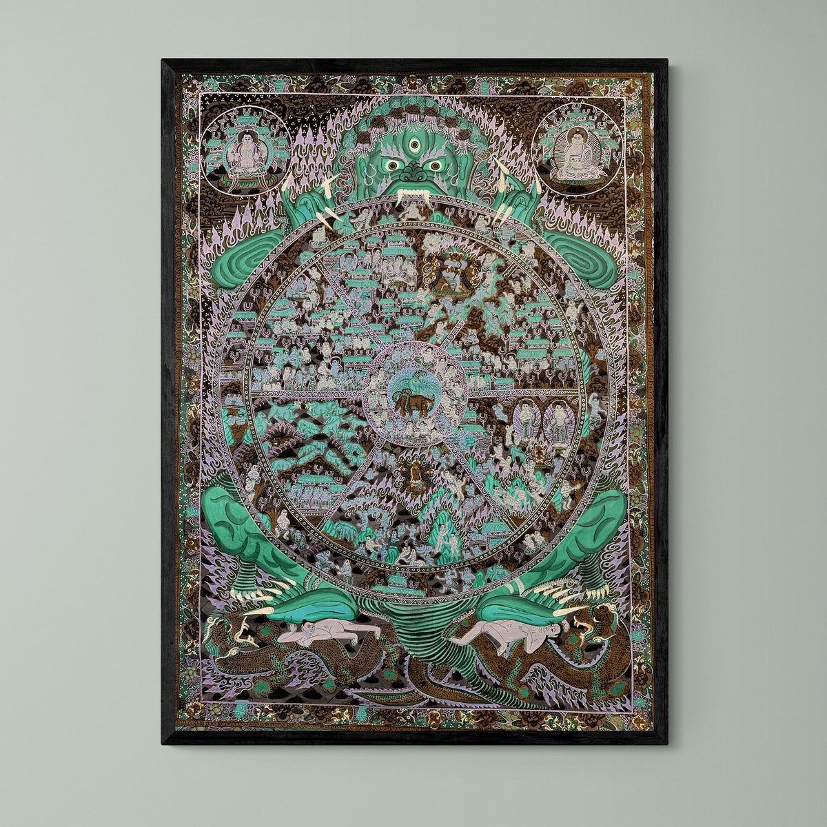 Samsara: The Circle of Transmigration Tibetan Buddhist Thangka Antique Framed Art Print
