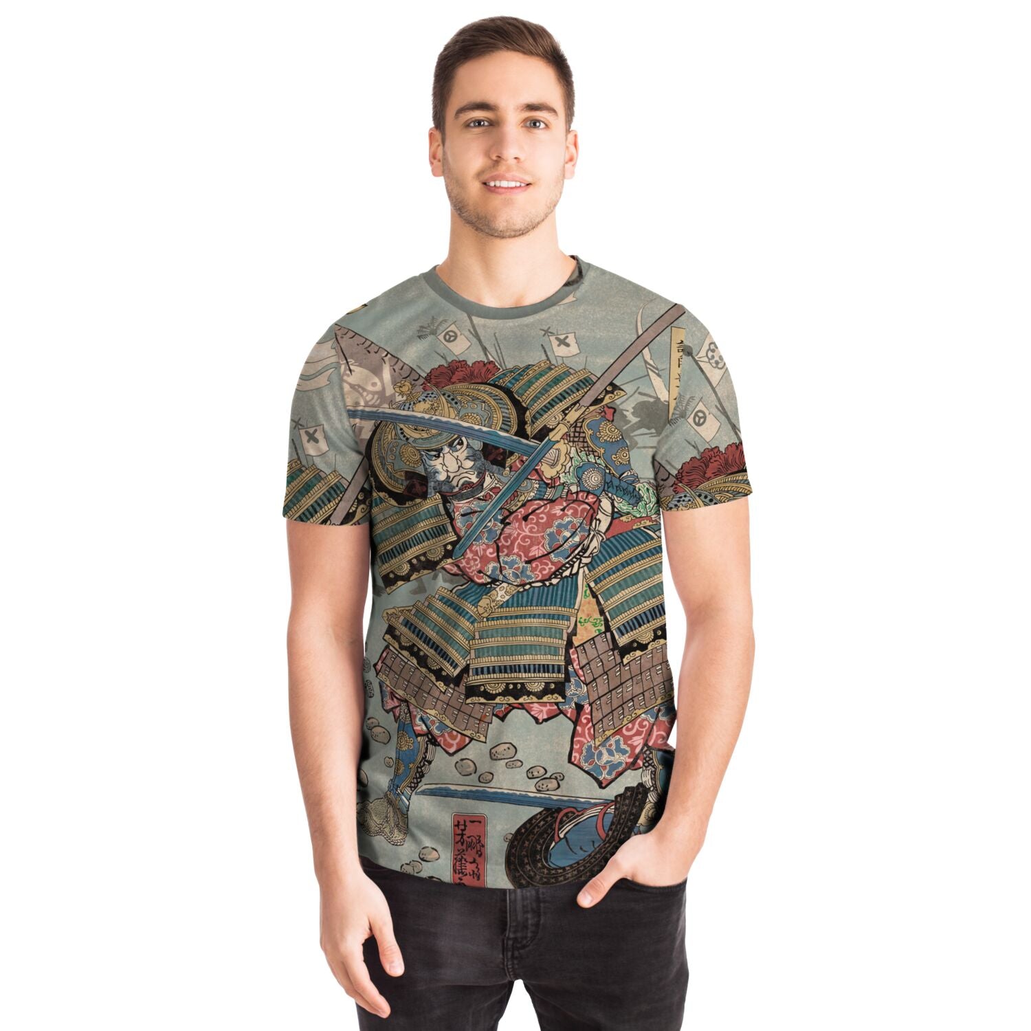 Samurai T-Shirt | Blue Ronin Ukiyo-e Edo Japan | Utagawa Yoshifuji Ninja, Japanese Warrior| Vintage Wood Block Print Graphic Art Tee